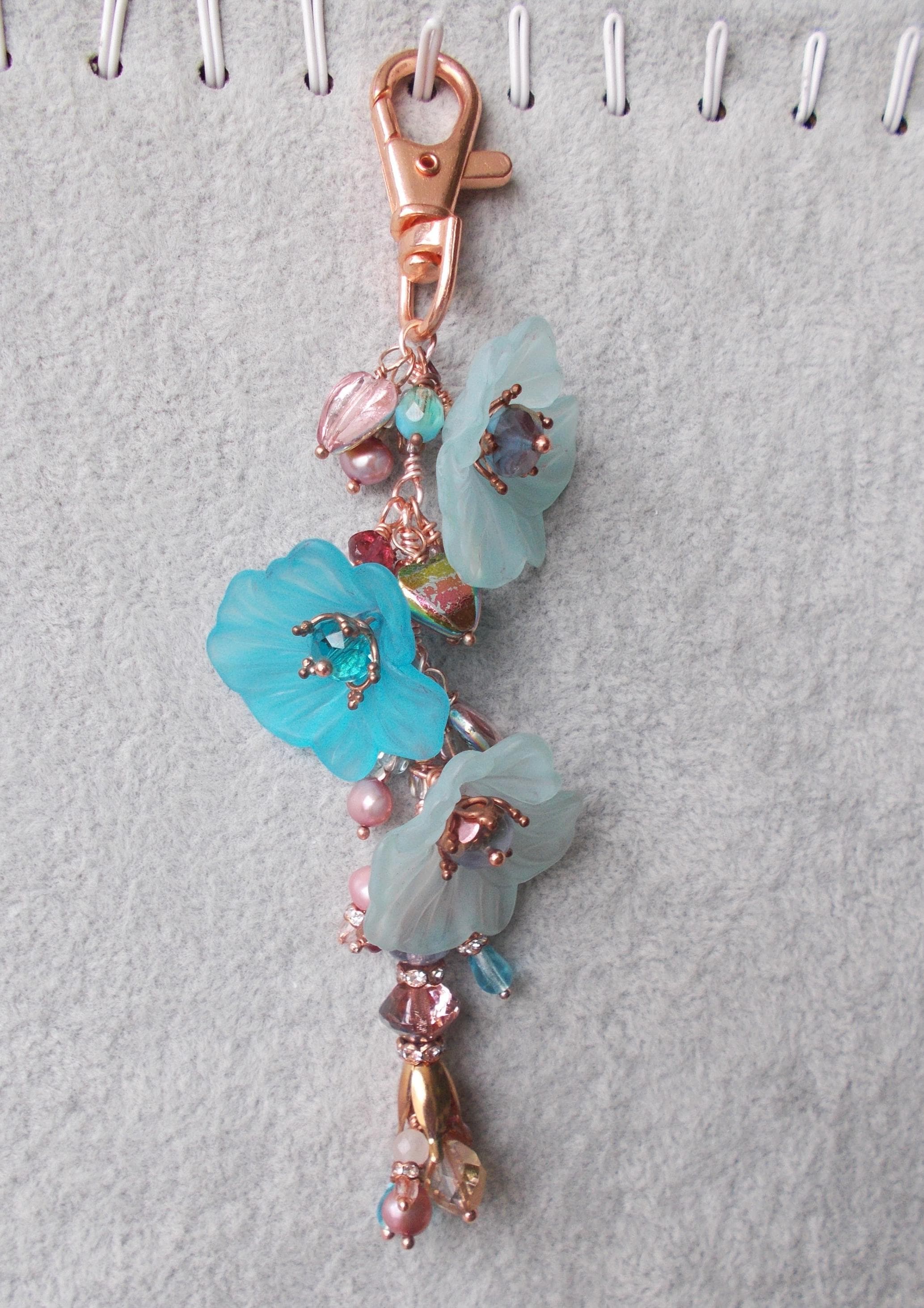 Handmade Lucite Flower Bag Charm: Rose Gold & Pastel Beads