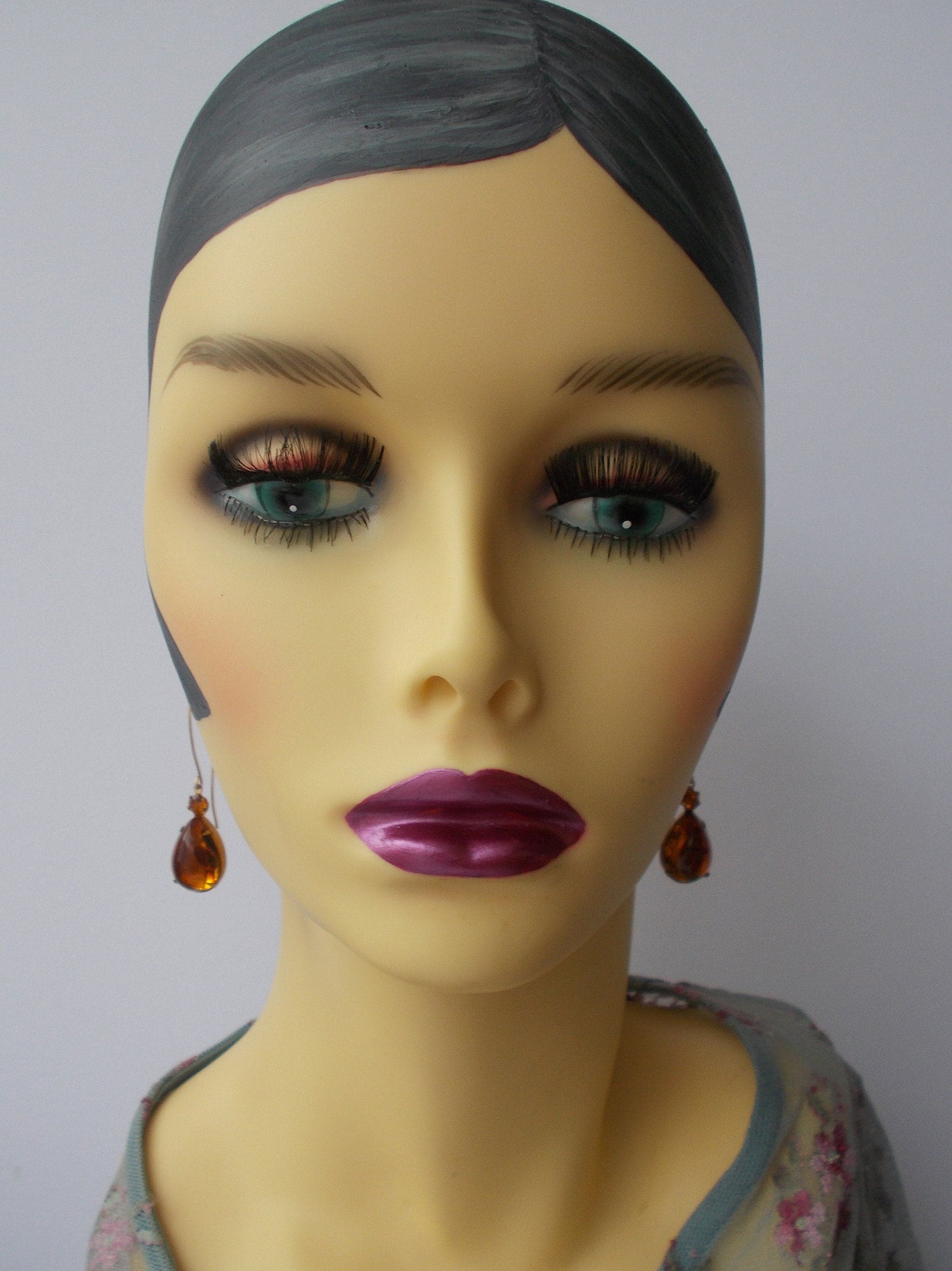 Vintage Faux Tortoise Glass Drop Earrings: Rhinestone Brass Findings - image 4