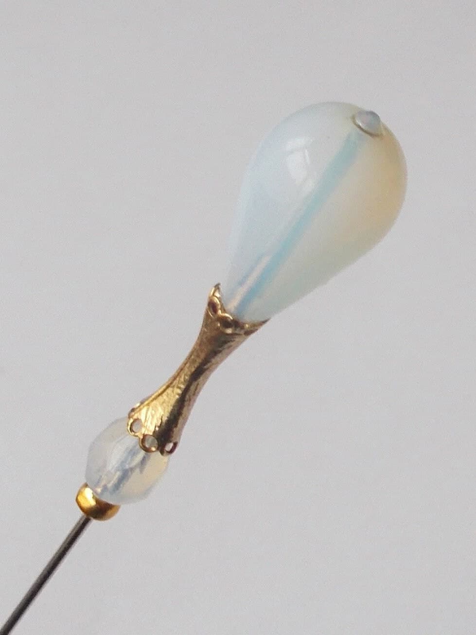 Handmade Opaline Glass Hatpin: Vintage Brass Finding, 5.5 inch - image 5