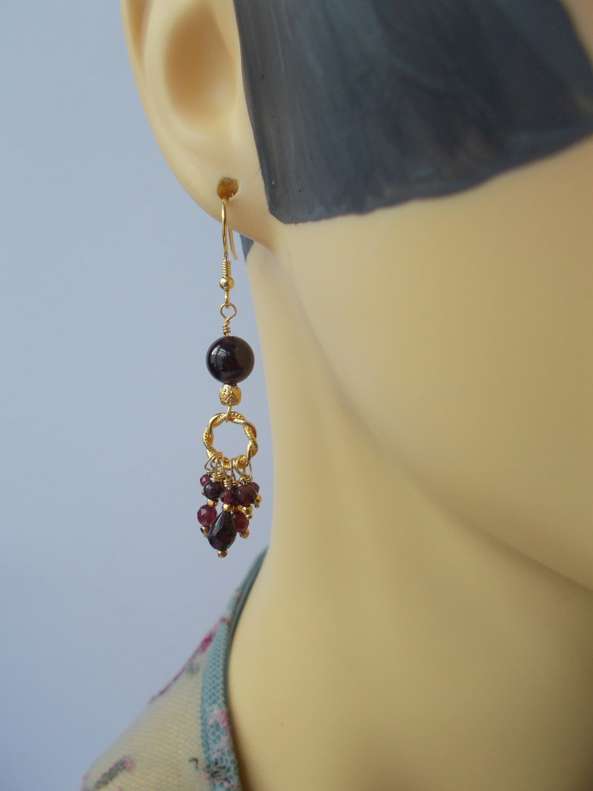 Handmade Garnet Drop Earrings: Gold Vermeil Artisan Jewelry - image 4