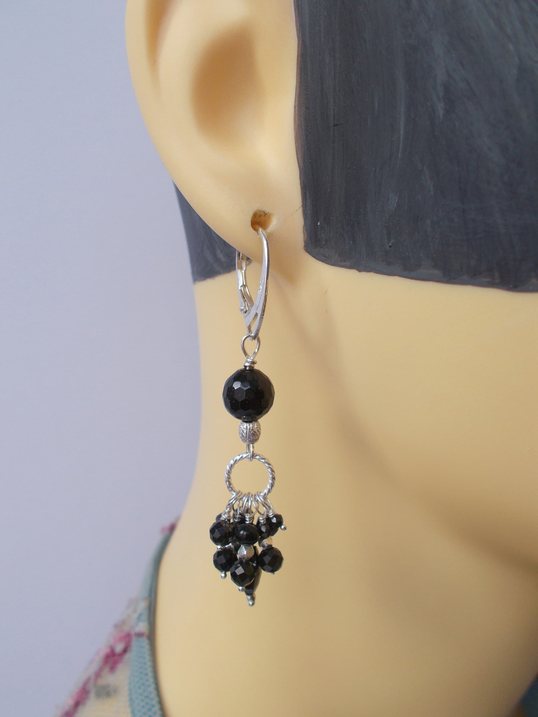 Handmade Black Agate & Spinel Sterling Silver Drop Earrings - image 5