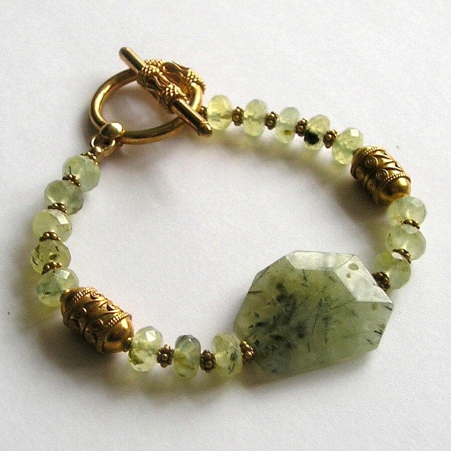 Handmade Prehnite Bracelet: Gold Vermeil Toggle Clasp, Artisan Jewelry
