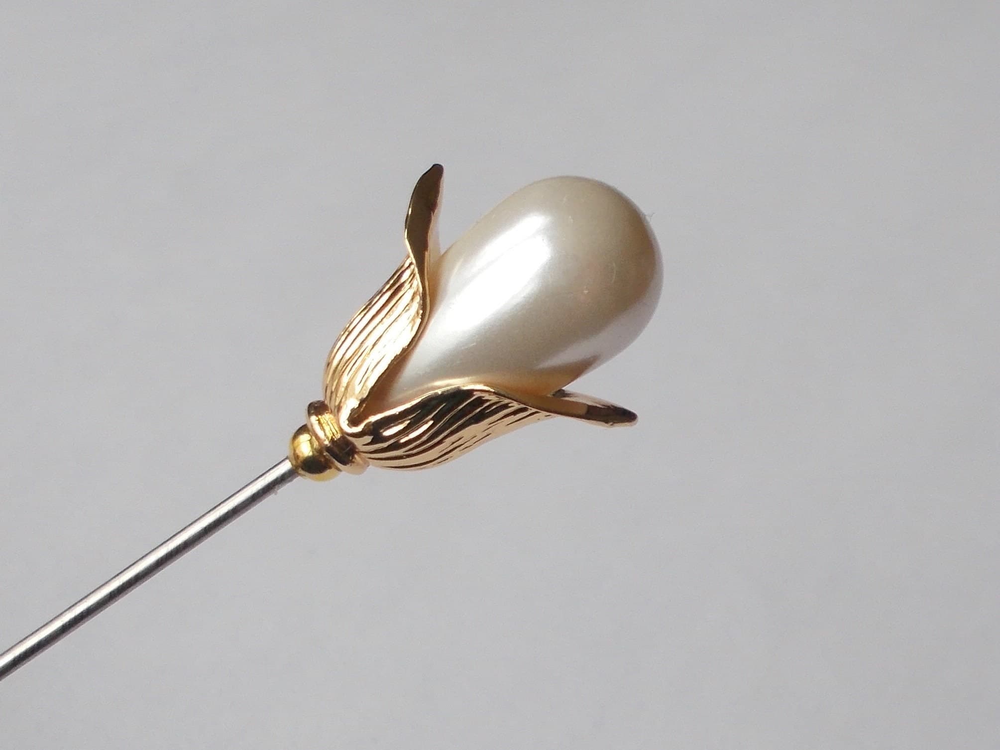 Veil Pin - 3.5 Inch Long Snowdrop Inspired White Faux Pearl Hat Pin/ Veil Pin/ Gold Findings - Handmade 1mm or 1.2mm Diameter Steel Hat Pins - image 3