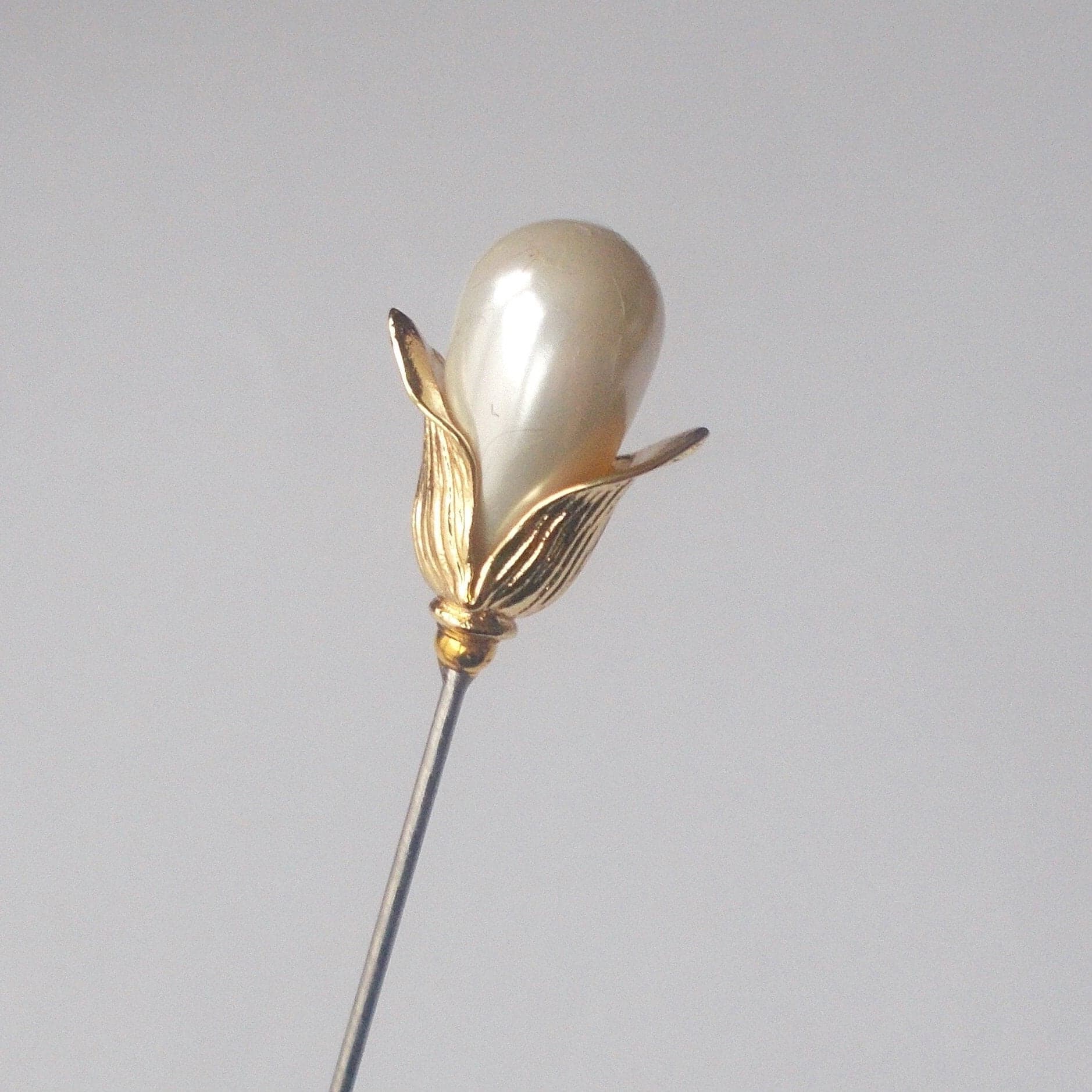Hatpin - Snowdrop Inspired Classic White Faux Pearl Hat Pin/ Veil Pin & Gold Coloured Findings approx 5.5 inch Handmade 1.2mm Diameter Steel