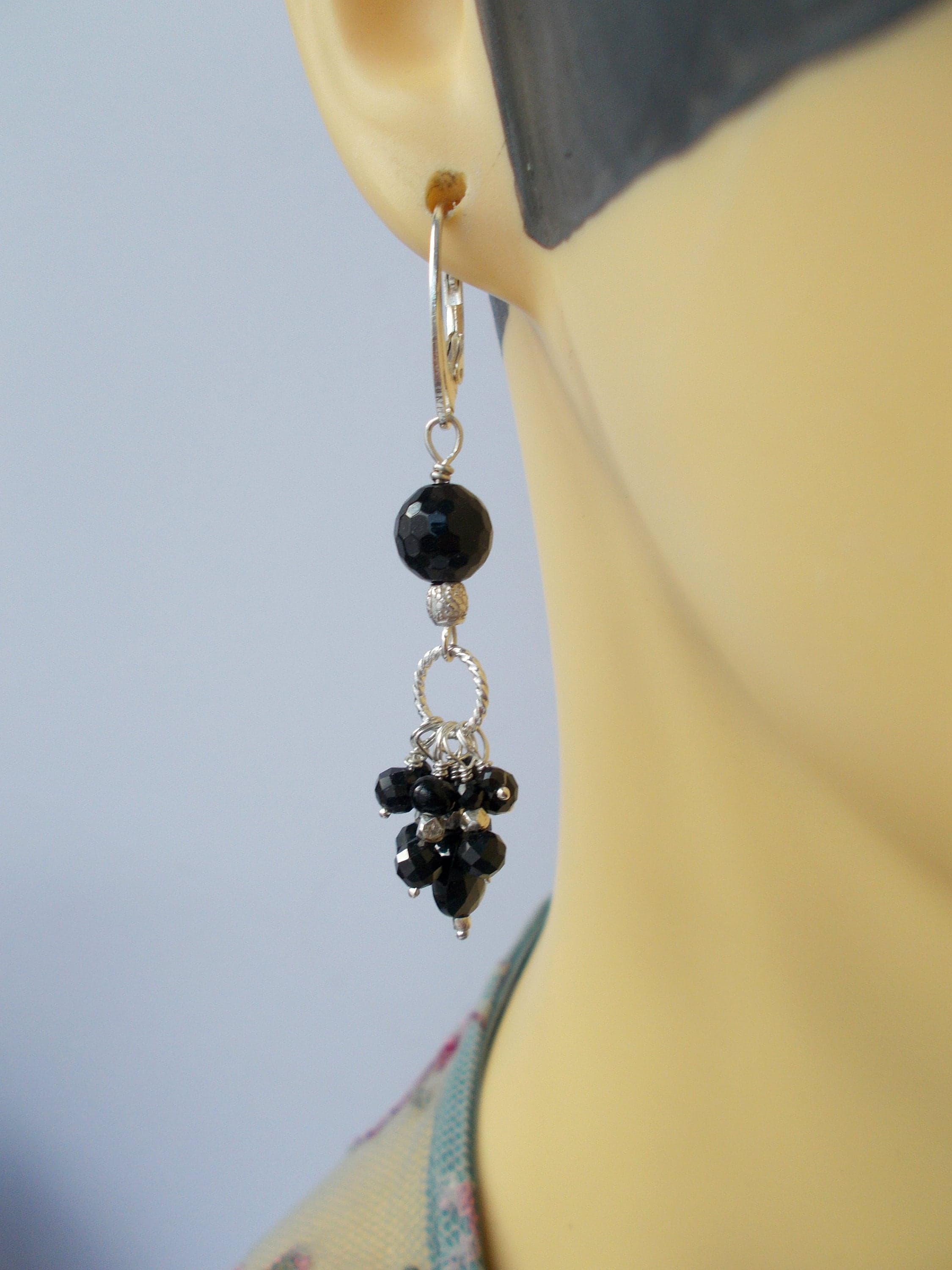 Handmade Black Agate & Spinel Sterling Silver Drop Earrings