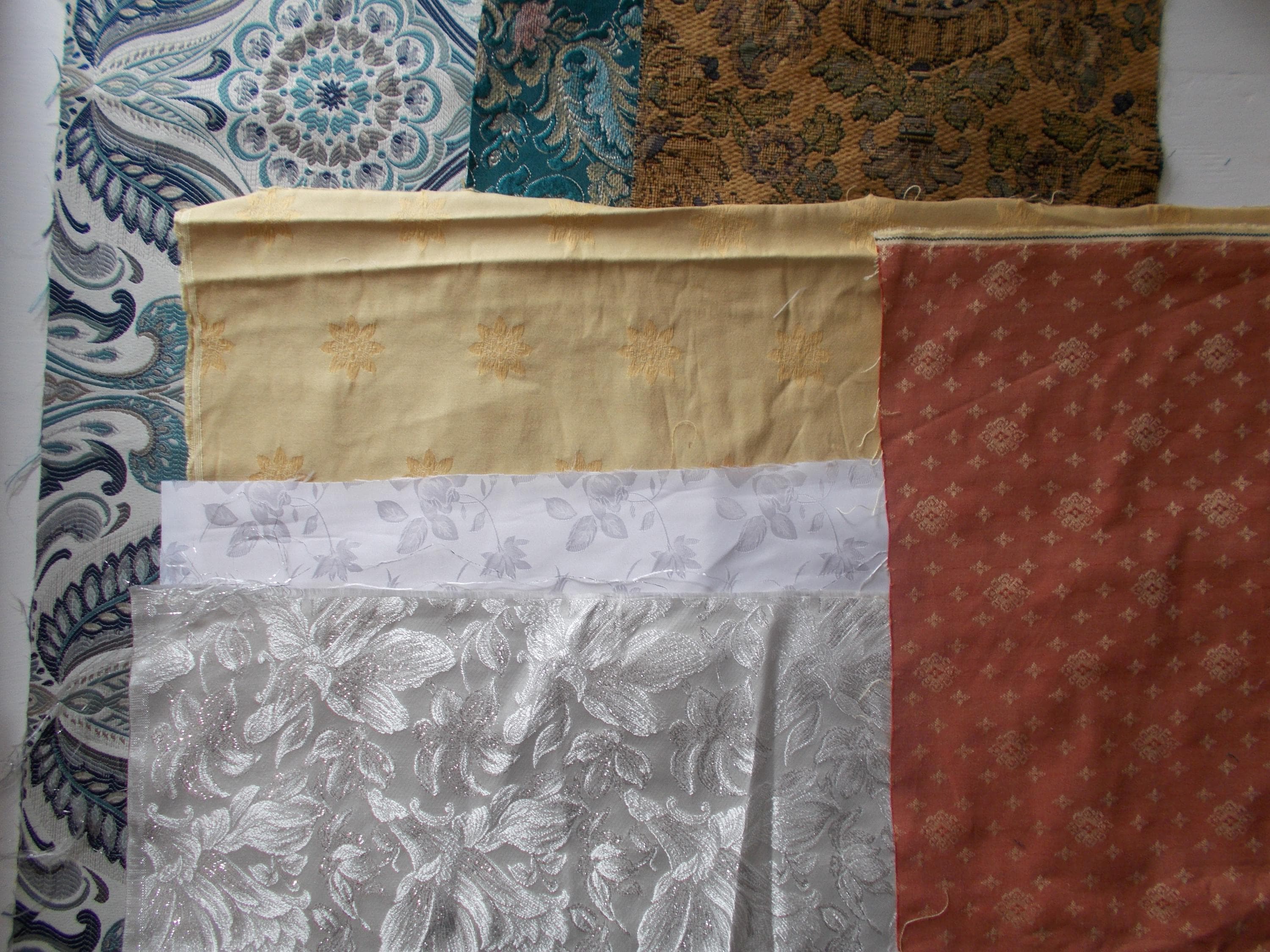 Mixed Brocade Fabric Remnants: Crafting Bundle for Slow Stitch
