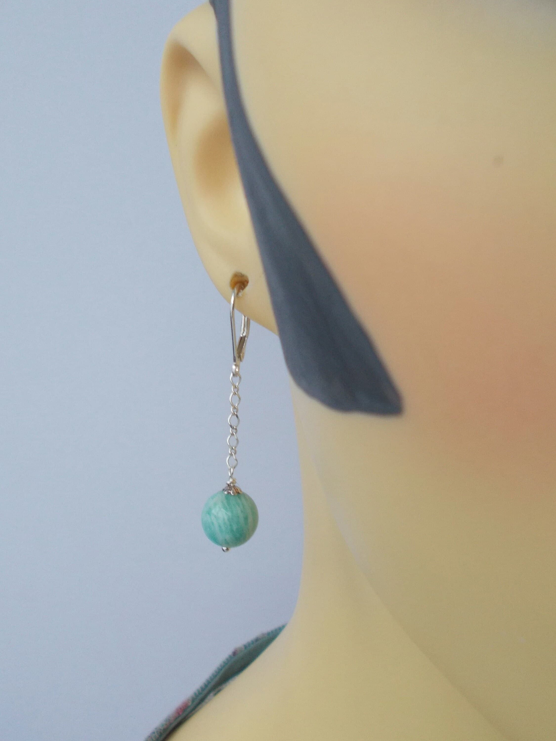 Amazonite Earrings: Sterling Silver Lever Back Dangle Earrings - image 3