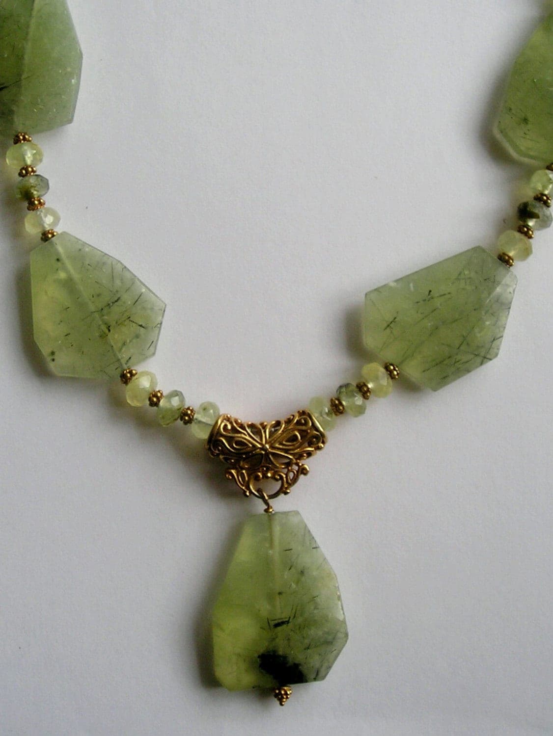Handmade Prehnite Necklace: Gold Vermeil Artisan Jewelry