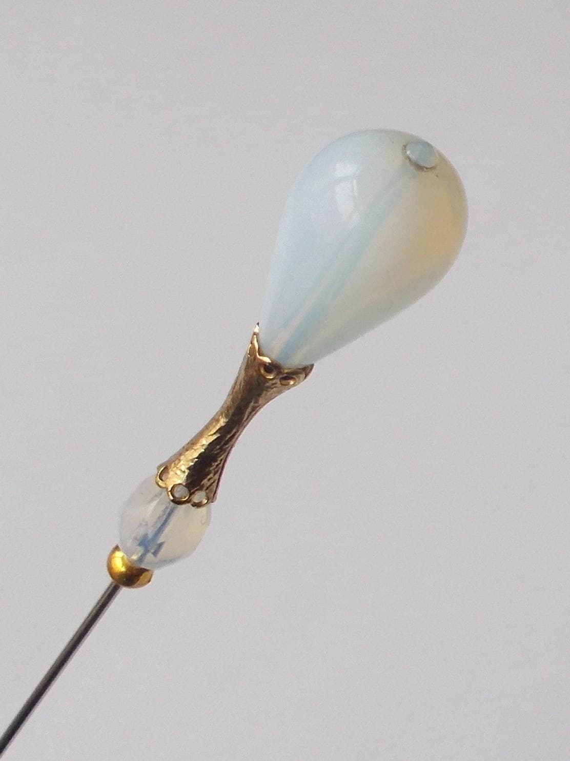 Handmade Opaline Glass Hatpin: Vintage Brass Finding, 5.5 inch - image 4