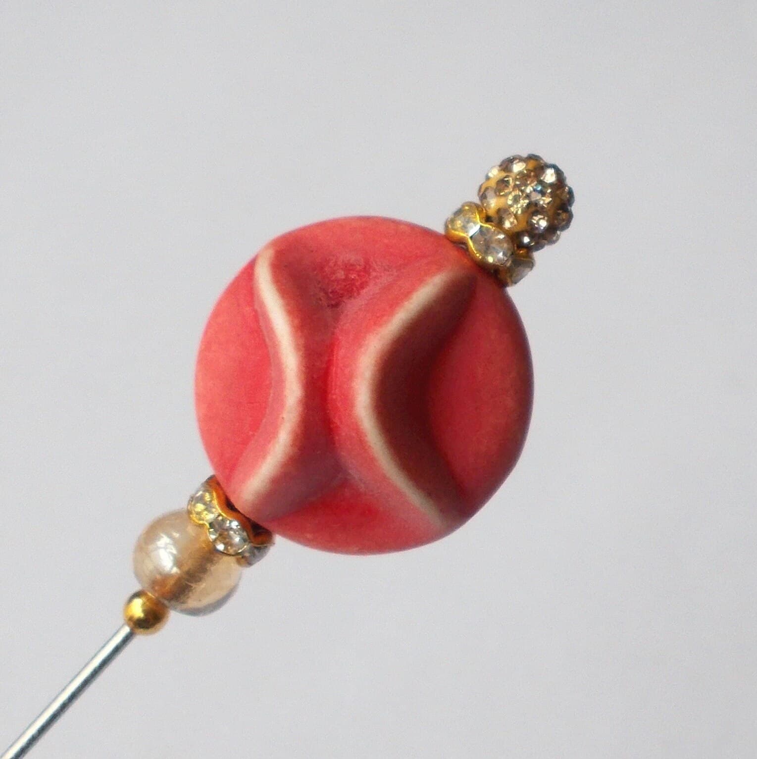 Vintage Style Hatpin: Orange Lucite, Champagne Glass Bead, Handmade - image 5