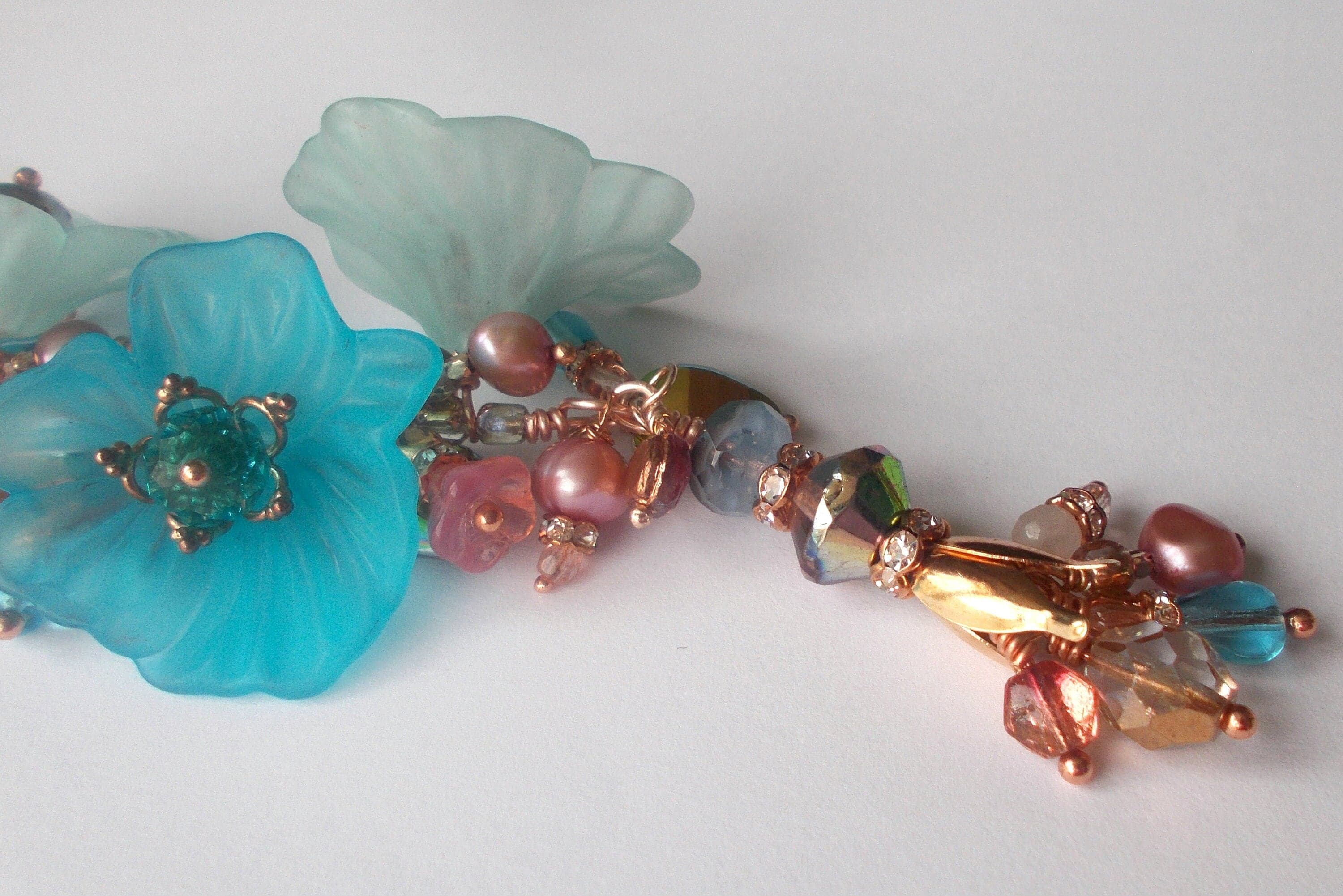 Handmade Lucite Flower Bag Charm: Rose Gold & Pastel Beads - image 5