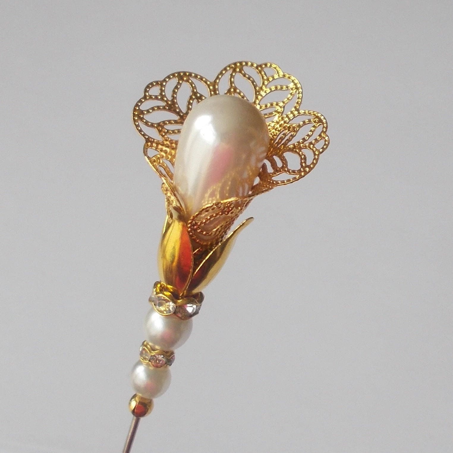 Hatpin - Choice of Coloured Filigree Finding and White Faux Pearl Handmade 6.5 inch Hatpin/ 1mm Diameter Steel Hat Pin /Hatpins Gift for Her - image 4