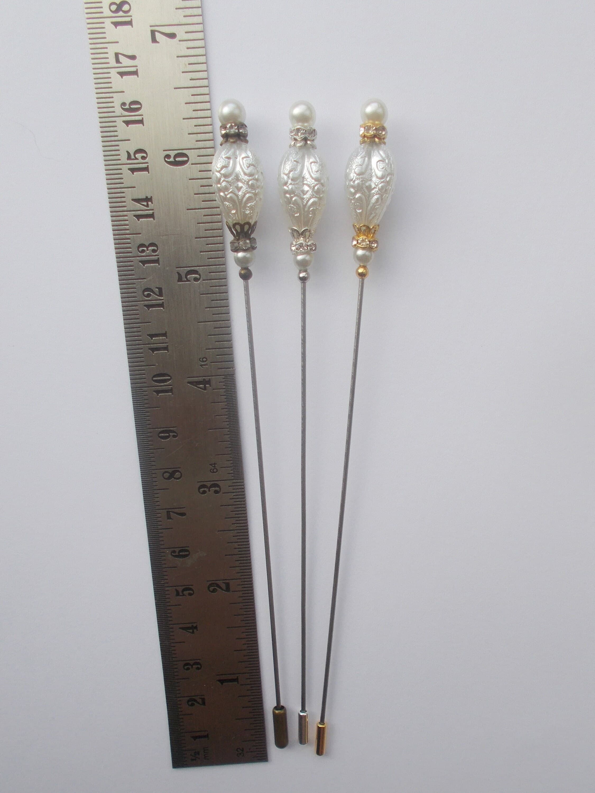 Handmade Faux Pearl Hatpin: Silver, Gold, or Bronze Steel Pin - image 3