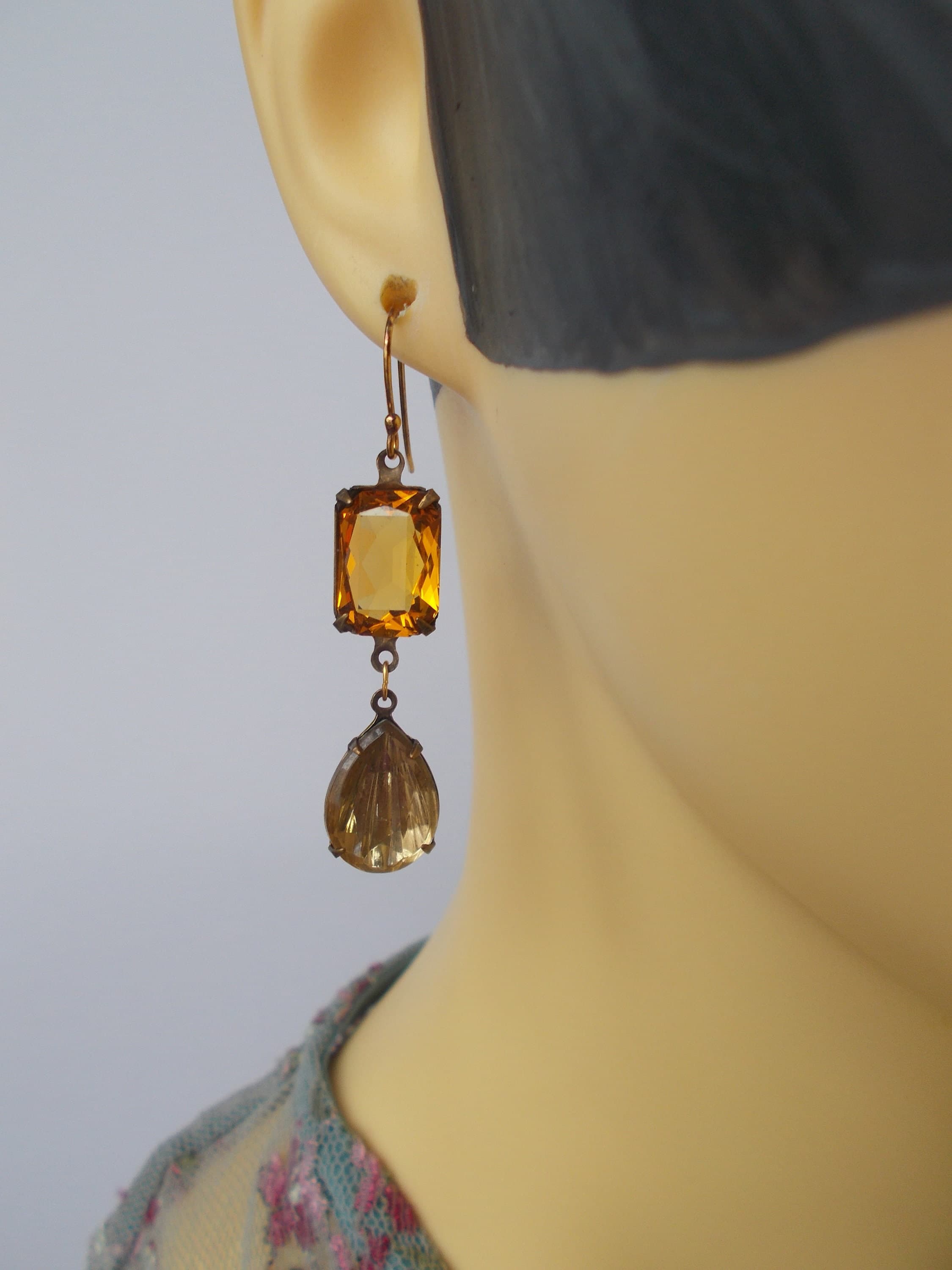 Vintage Rhinestone Dangle Earrings: Gold Vermeil Hooks - image 3