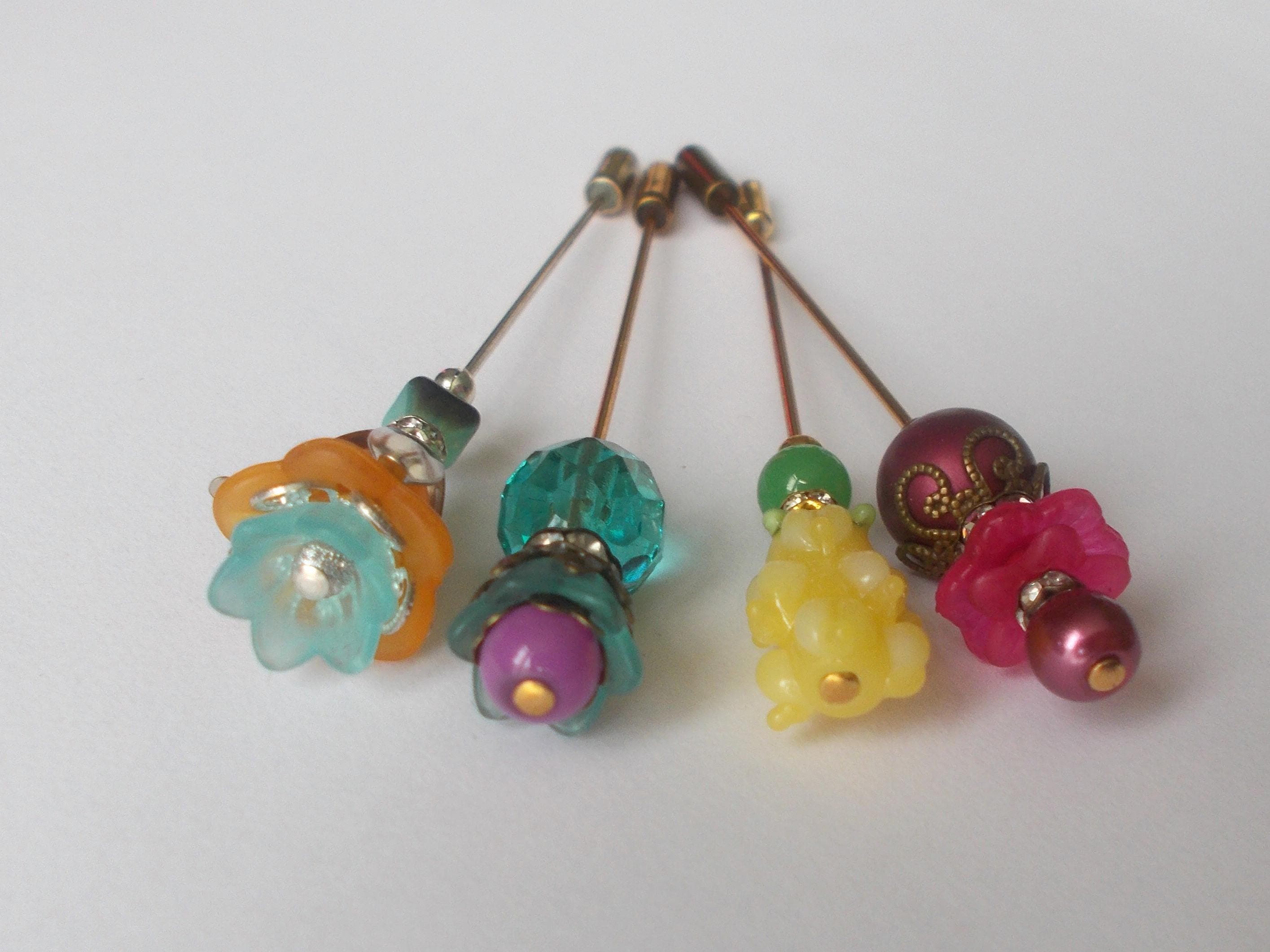 Handmade Beaded Hat Pins: Faux Pearl, Glass, Lucite - Set of 4 - image 5