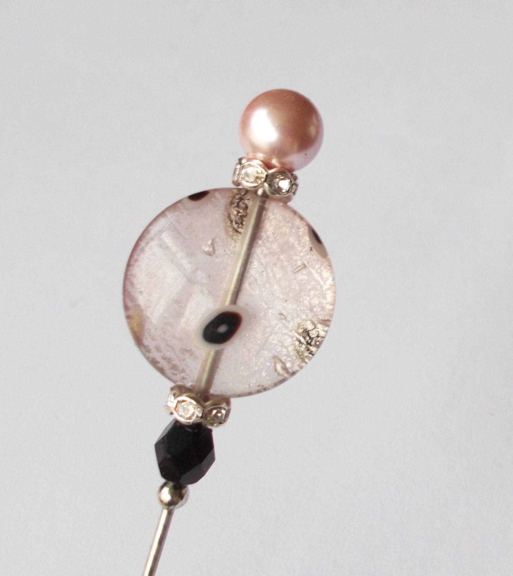 Handmade Pink Glass Bead Hatpin: Rhinestone & Faux Pearl Accent - image 3