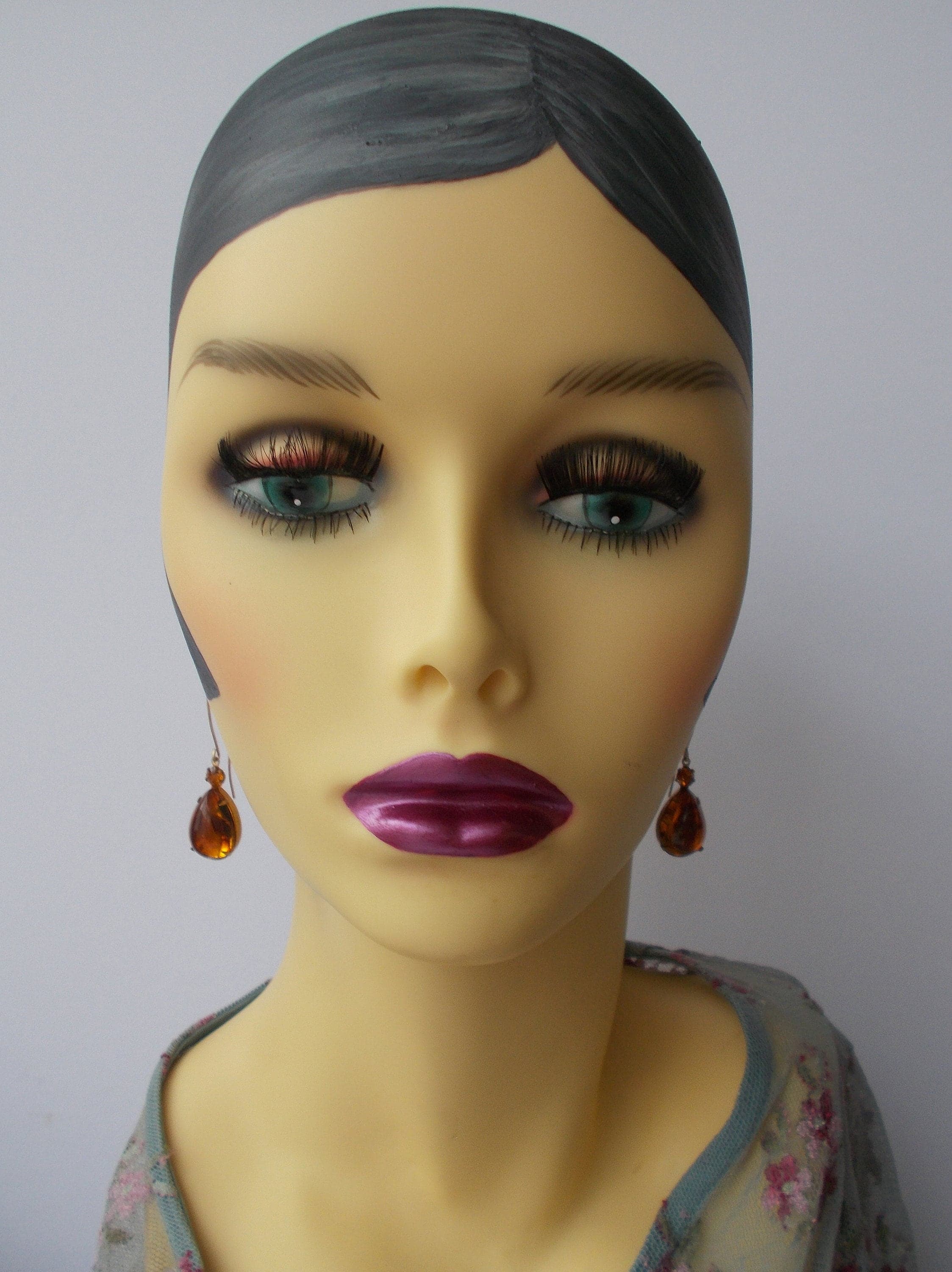 Vintage Faux Tortoise Glass Drop Earrings: Rhinestone Brass Findings - image 5