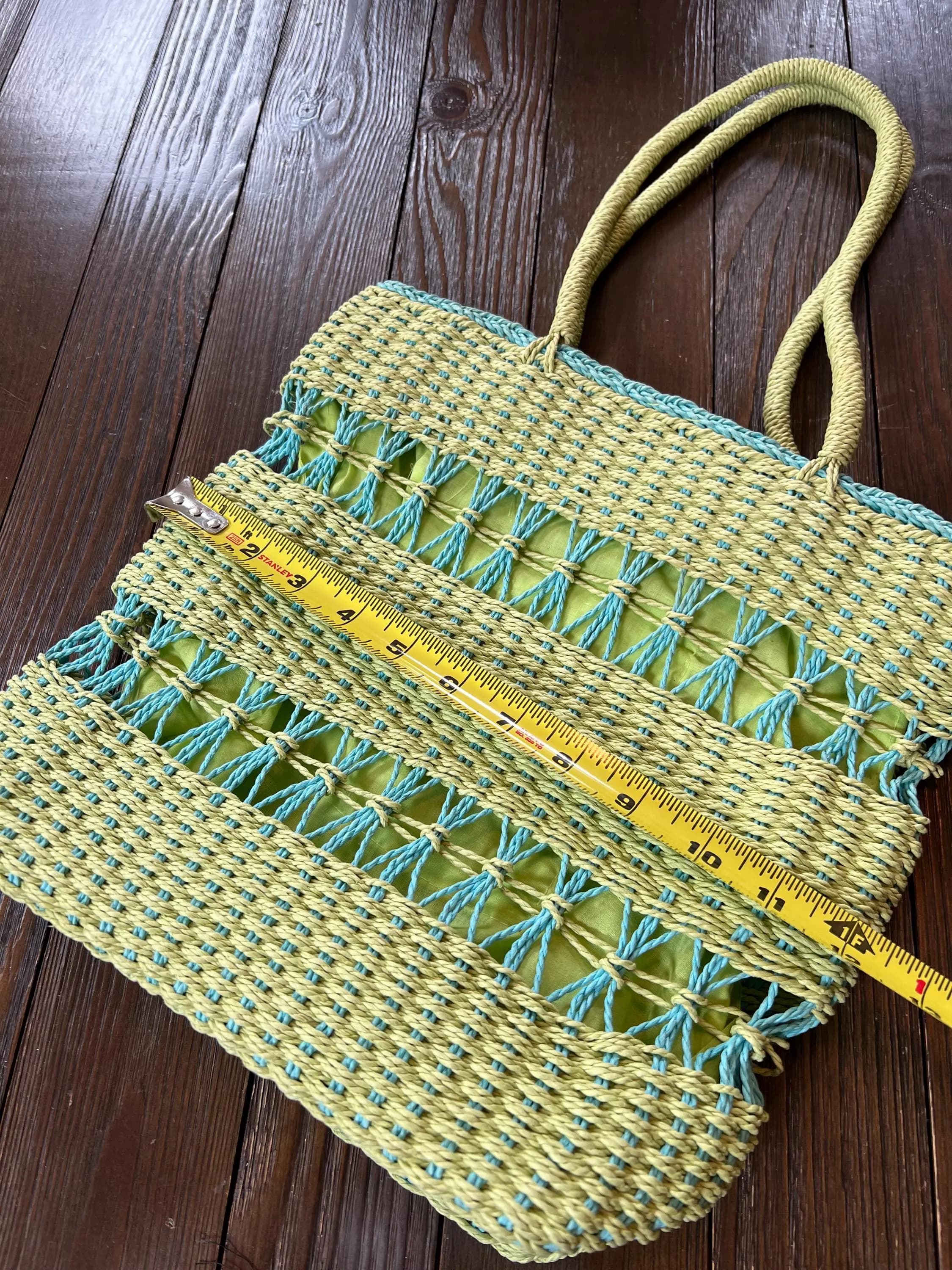 Lime Green & Aqua paper woven summer bag - image 5