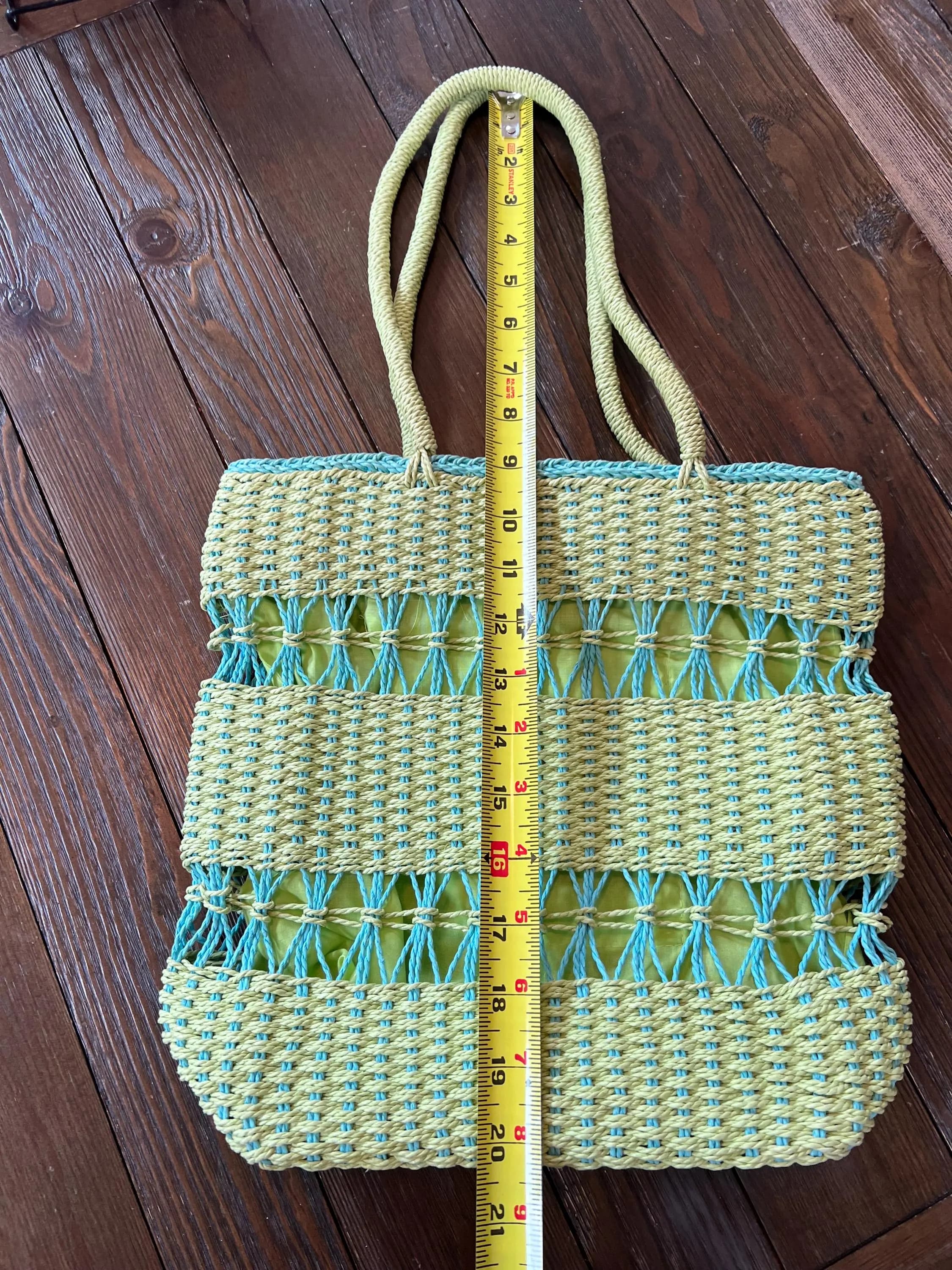 Lime Green & Aqua paper woven summer bag - image 4