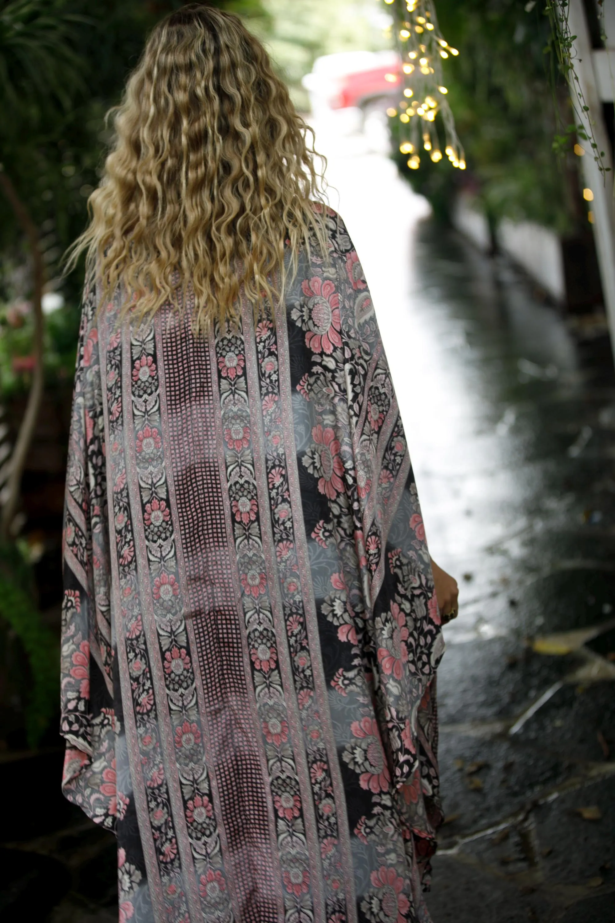 Black & Pink Boho Chic Stylish Kimono Robe, Silky Flared Oversized Kimono Festival Summer Cover Up - image 3