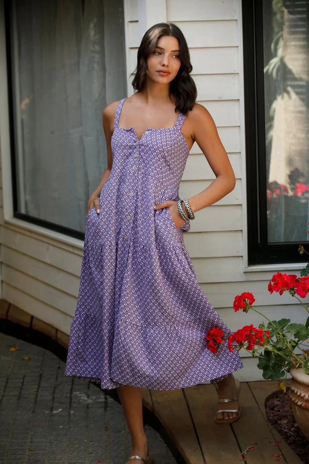 Lavender Gingham Midi Dress, Cottagecore Sundress, Square Neck Summer Dress, Boho Vacation Dress, Sleeveless Dress