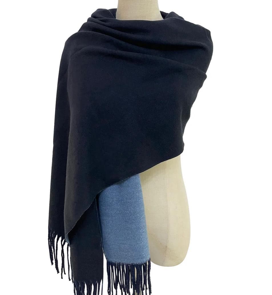 Reversible Navy Blue Tassel Shawl Personalised Scarf Two Tones by Kuati Mayfair