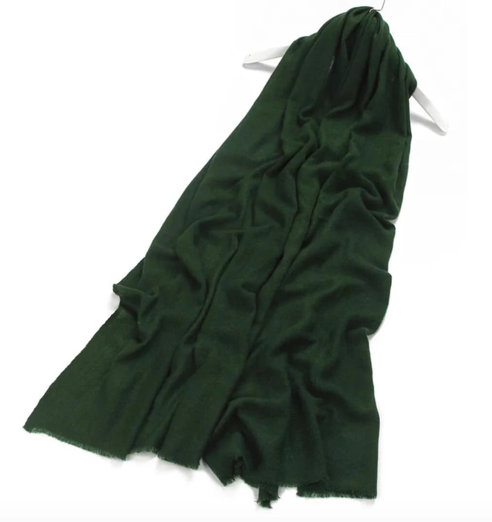 Bottle Green Plain Colour Pure Cashmere Scarf Green Cashmere Shawl Green Cashmere Wrap by Kuati Mayfair