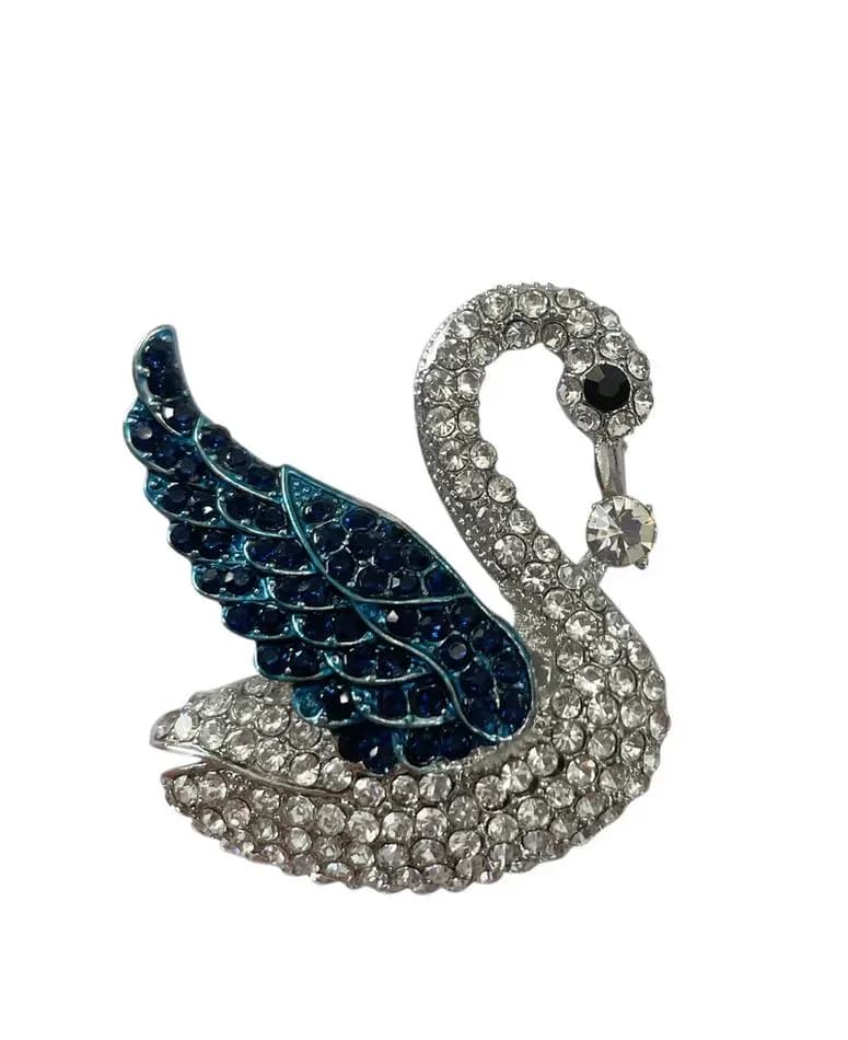 Crystal Swan Magnetic Clasp Brooch by Kuati Mayfair