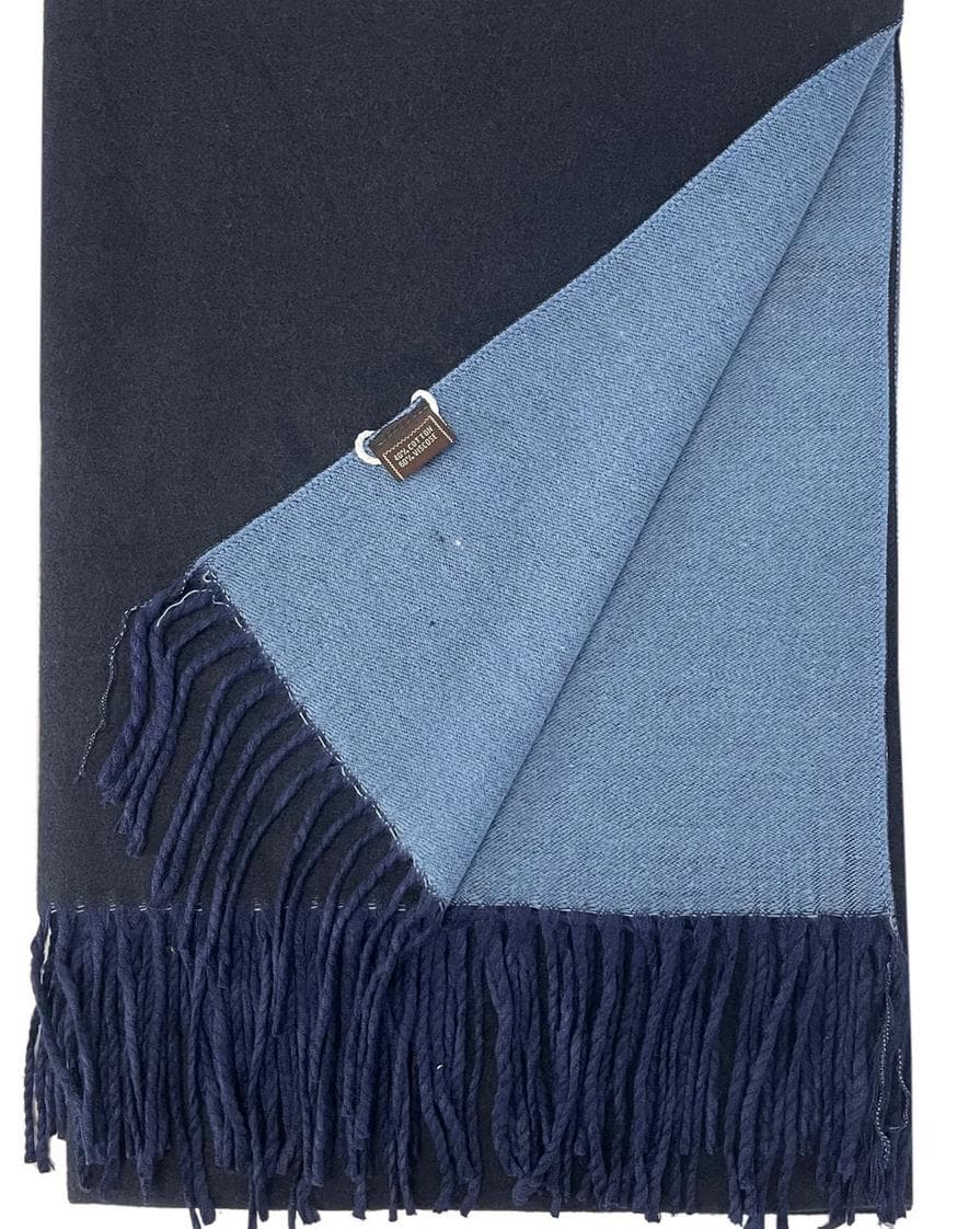 Reversible Navy Blue Tassel Shawl Personalised Scarf Two Tones by Kuati Mayfair - image 3