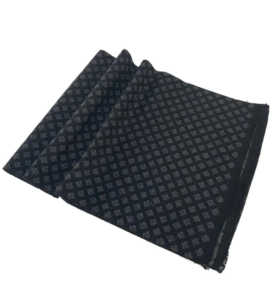 Black Grey Mens Unisex Repeat Diamond Print Scarf with Frayed Edge Personalised By Kuati Mayfair - image 3