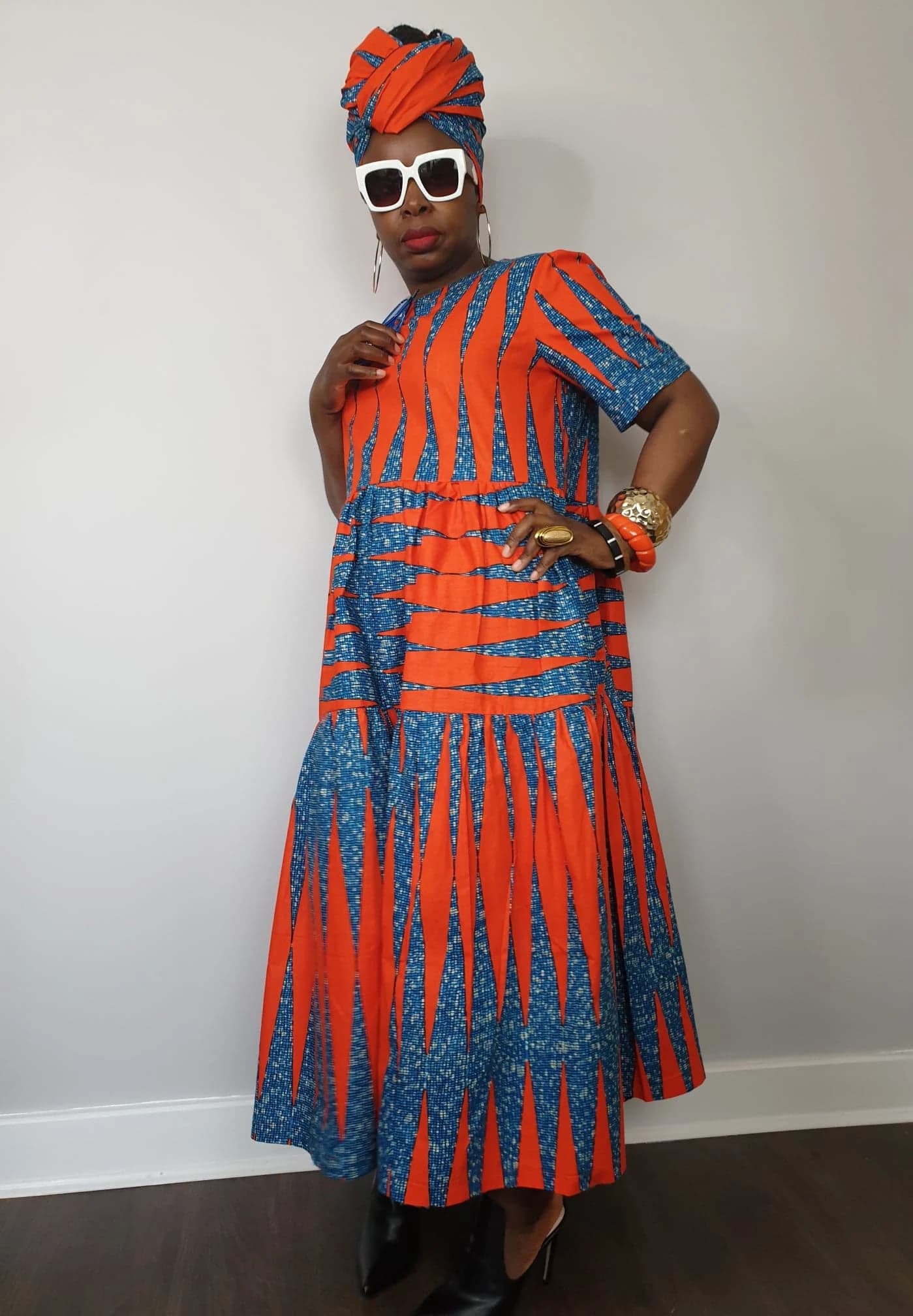 Tia Orange Ankara African Print Loose Smock BabyDoll Midaxi Dress Sizes 10-22UK/6-18USA - image 2