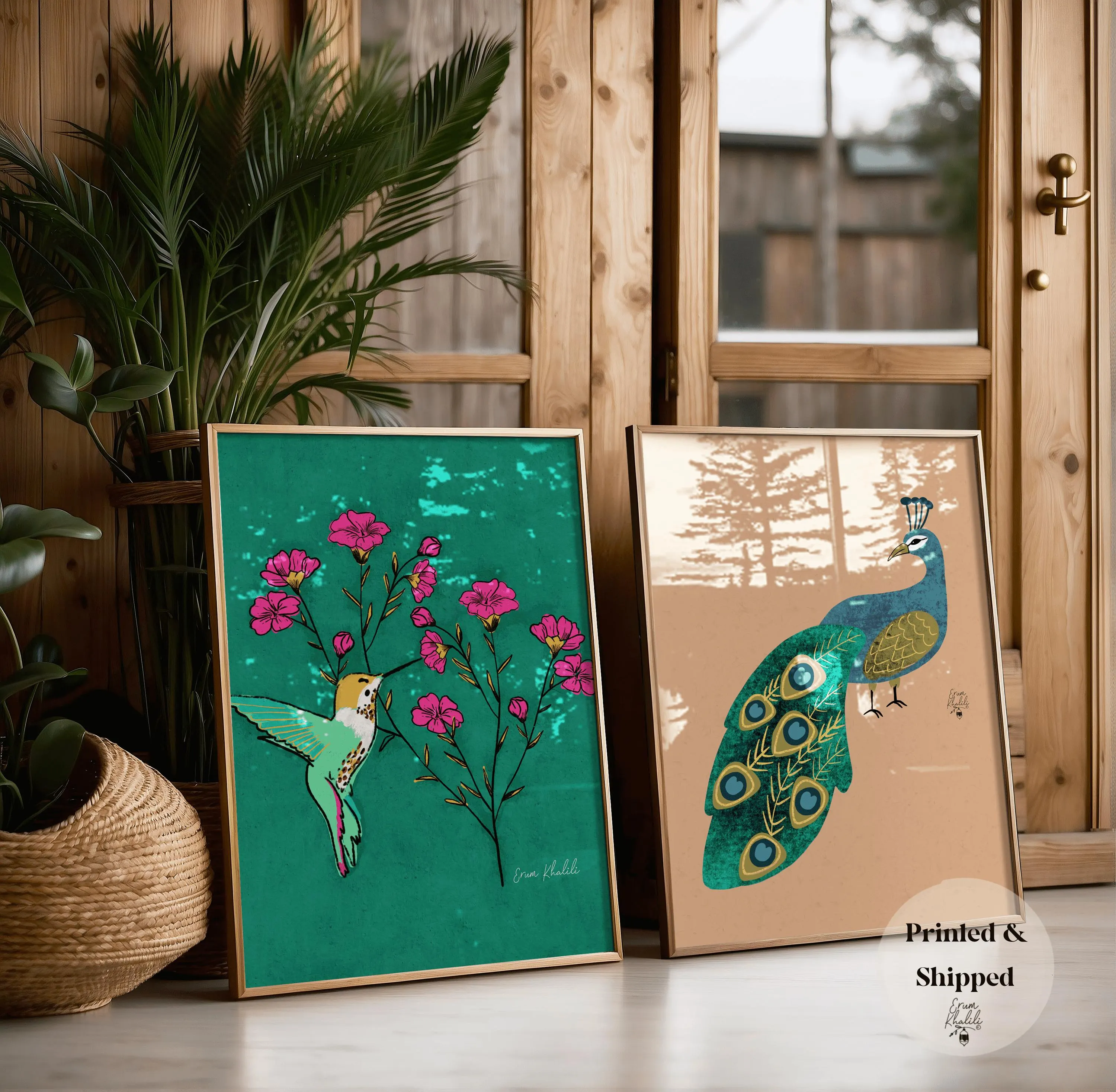 Set of 2 - Peacock and Hummingbird Wall Art Print, Painting, Nature Art, Gallery Wall Art, Animal Artwork, Bird Painting, Modern Wall Decor - image 3
