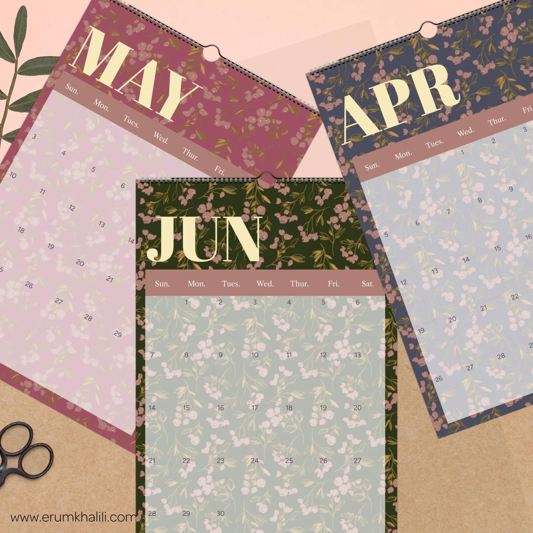 Floral Hanging Wall Calendar 2026, Original Floral Artwork - image 5