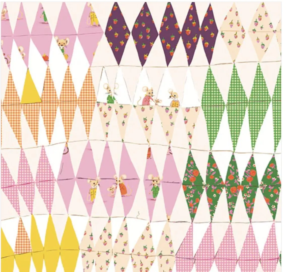 OOP Heather Ross Trixie Mouse Diamond Fat Quarter - White/Pastel