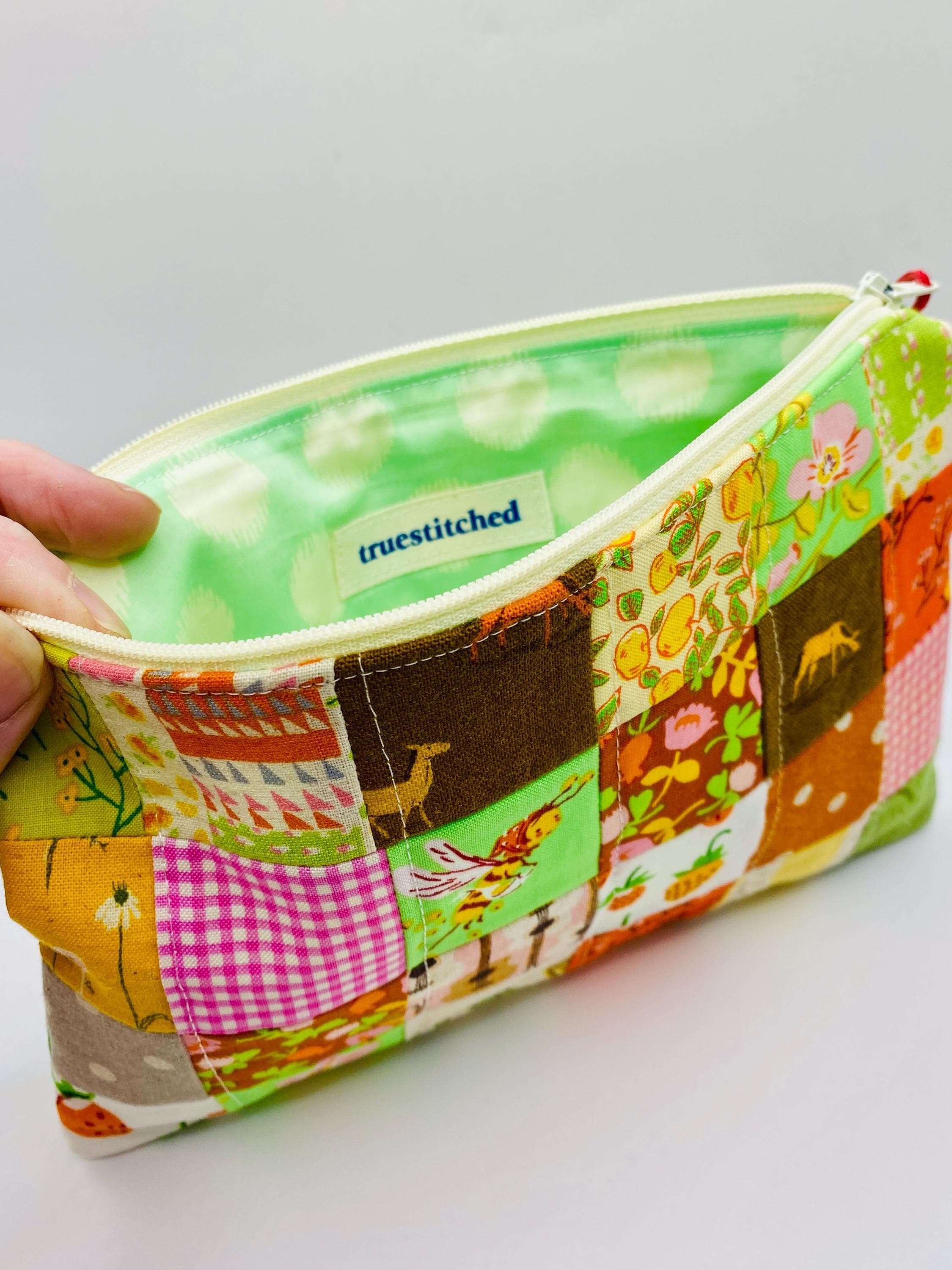 Heather Ross Patchwork Zippered Pouch - Green/Orange #1 - image 3