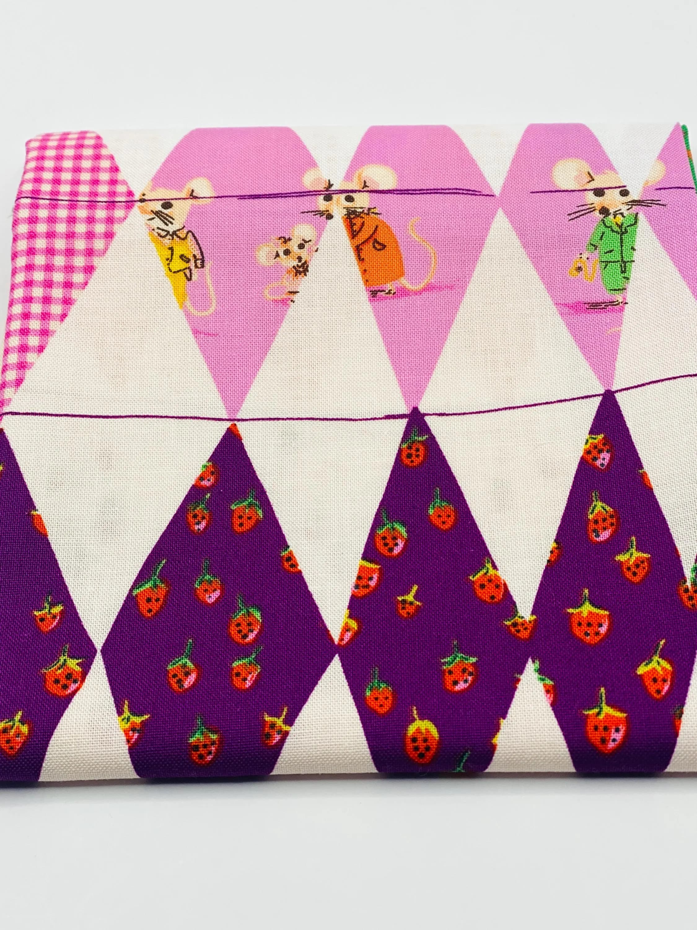 OOP Heather Ross Trixie Mouse Diamond Fat Quarter - White/Pastel - image 2