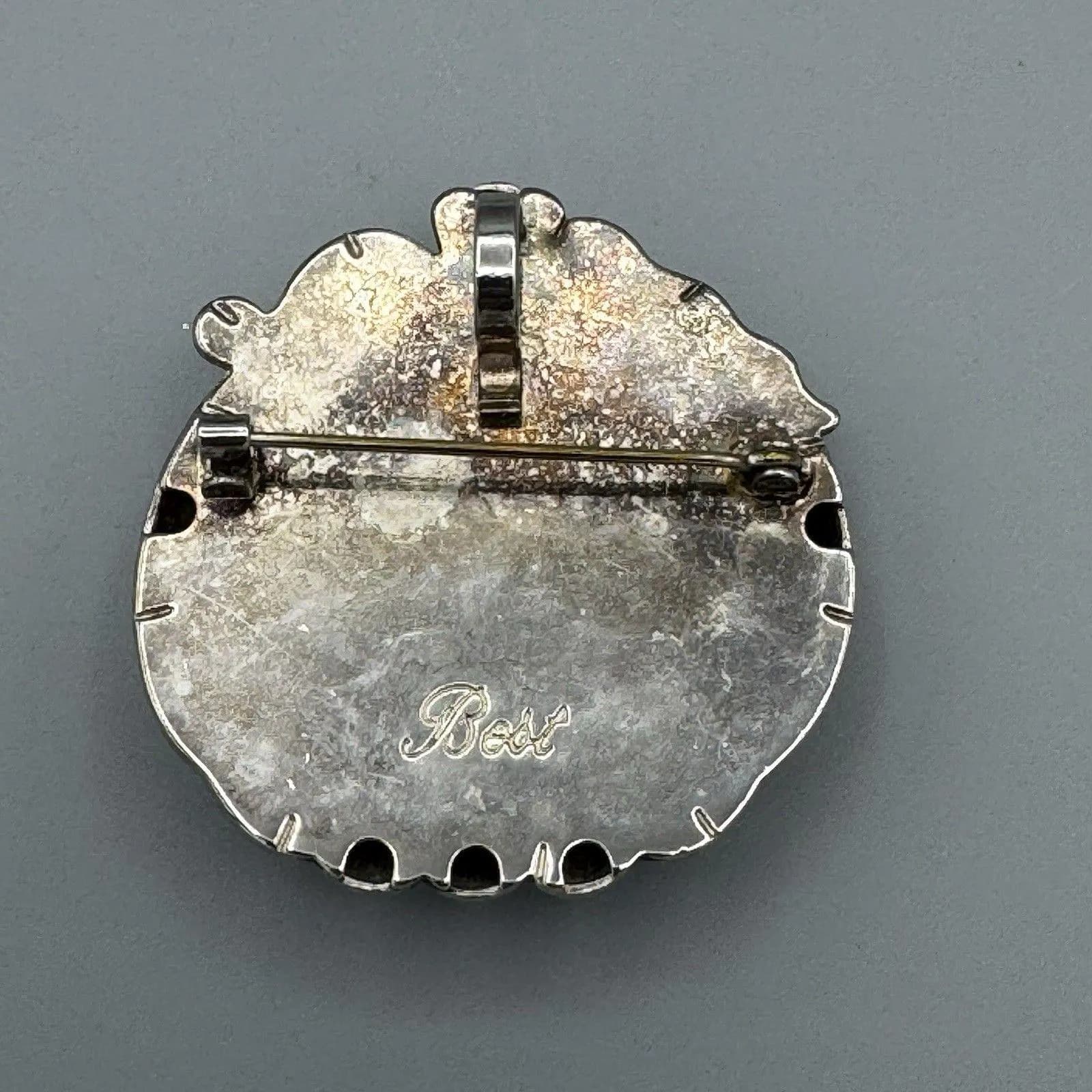 Vintage Silver Tone Halloween Fall Pumpkin Brooch and Pendant Signed Best Scarf - image 5