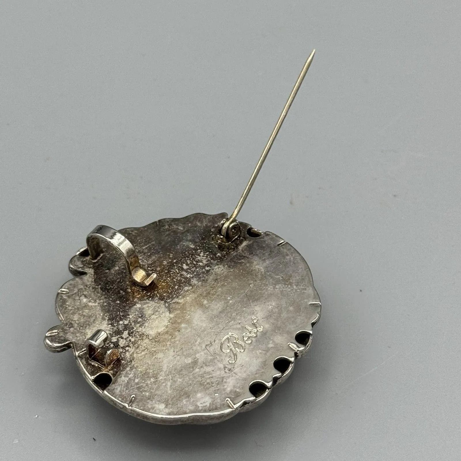 Vintage Silver Tone Halloween Fall Pumpkin Brooch and Pendant Signed Best Scarf - image 4