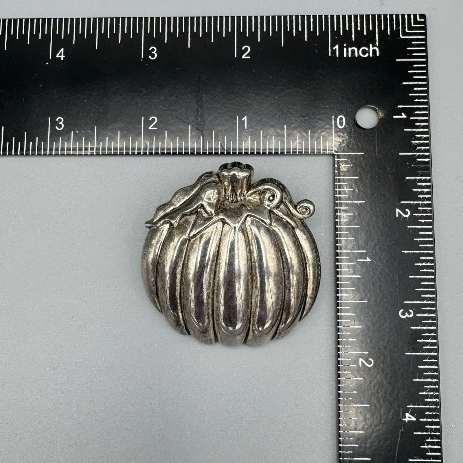 Vintage Silver Tone Halloween Fall Pumpkin Brooch and Pendant Signed Best Scarf - image 3