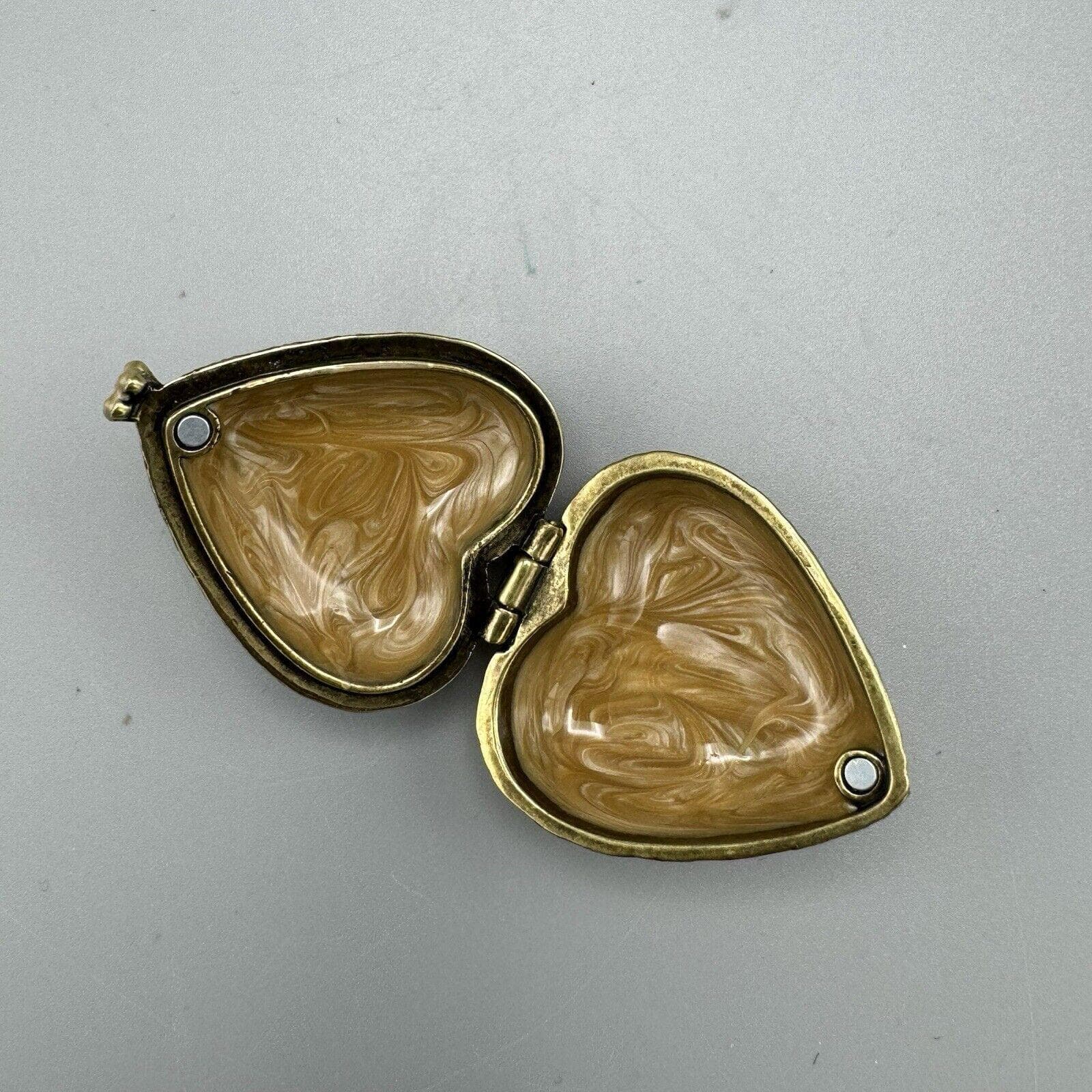 Vintage Heat Shaped Bejeweled Hinged Trinket Boxes Magnetic Closure with 2 Cats - image 5