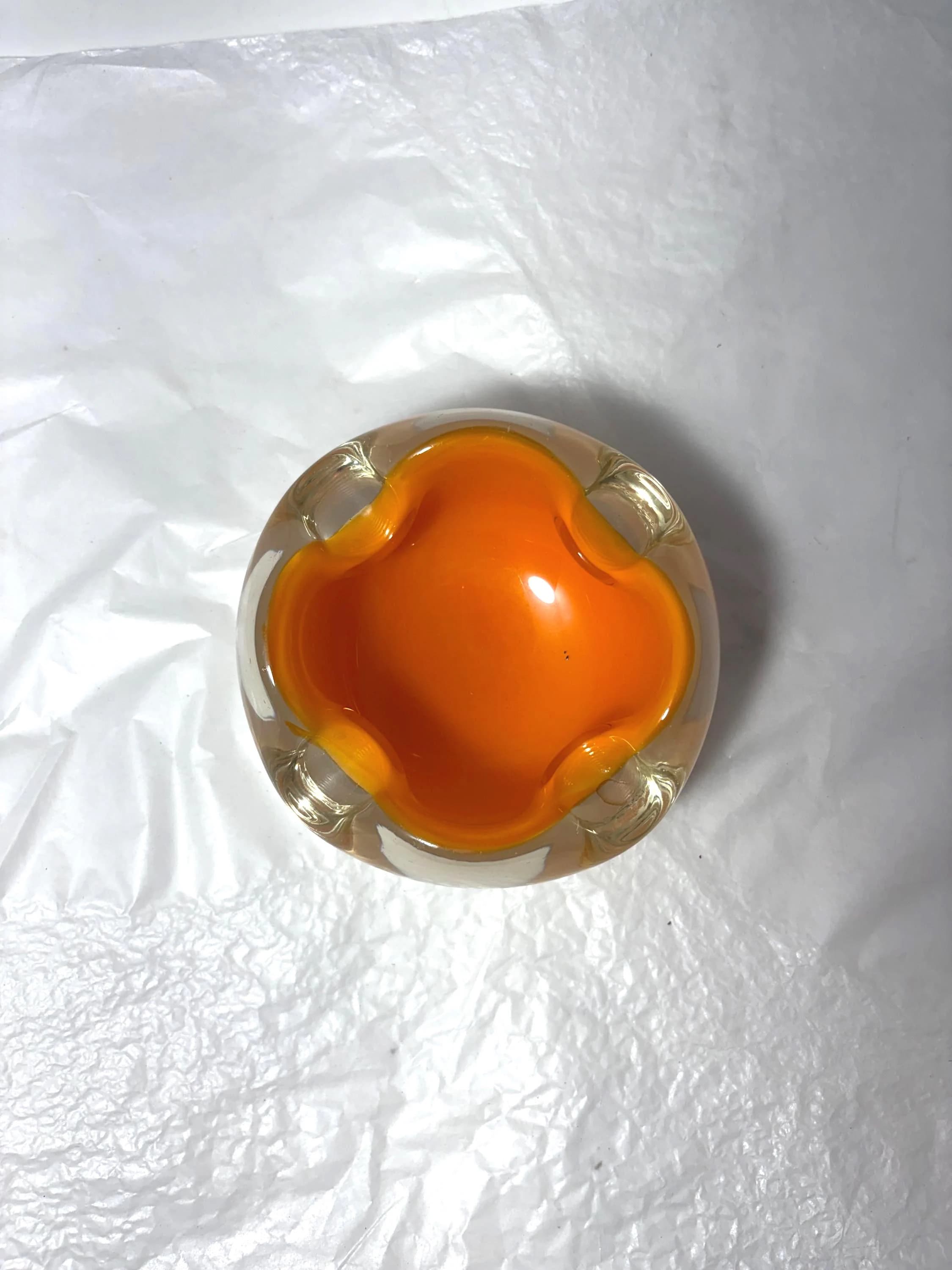 Vintage Orange and White Murano Glass Dish | Home Decor