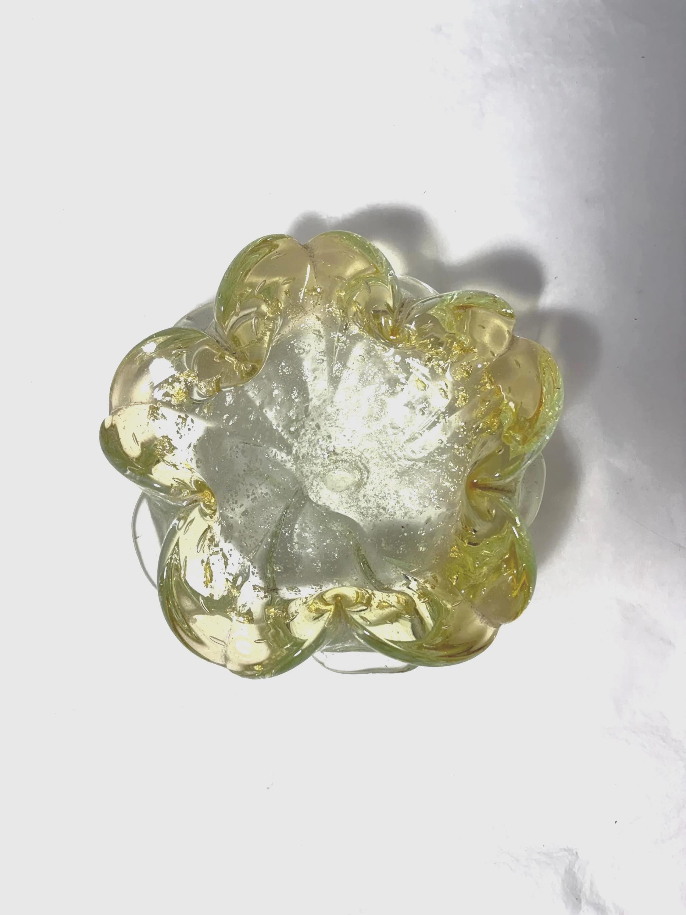Vintage Murano yellow/green Glass Flower Petal Bowl | Home Decor