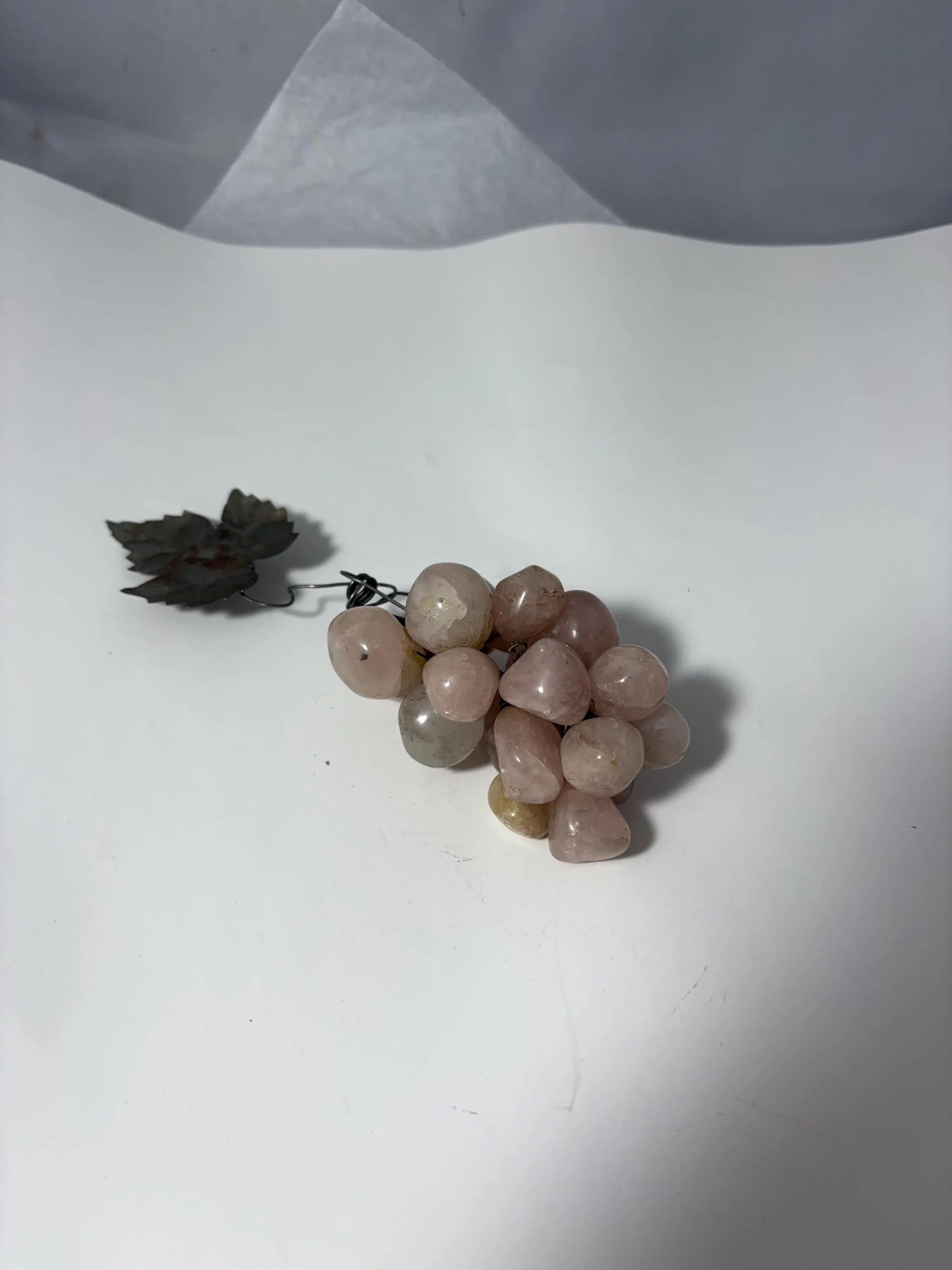 Carved Rose Quartz Grapes, Crystal Carving, Stone Fruit, Grape Clusters, Home Decor, Purple Crystal Display
