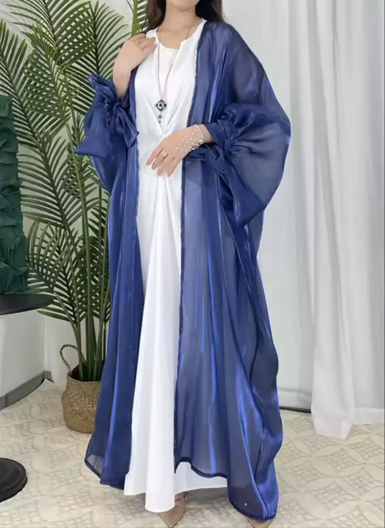 Shiny Puff Sleeve Organza Open Abaya