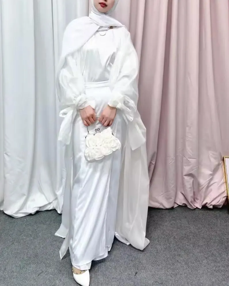 Shiny Puff Sleeve Organza Open Abaya