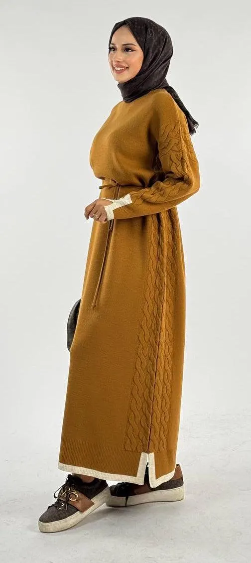 Chic Knit Maxi Relaxed Long Winter dress with Belt
