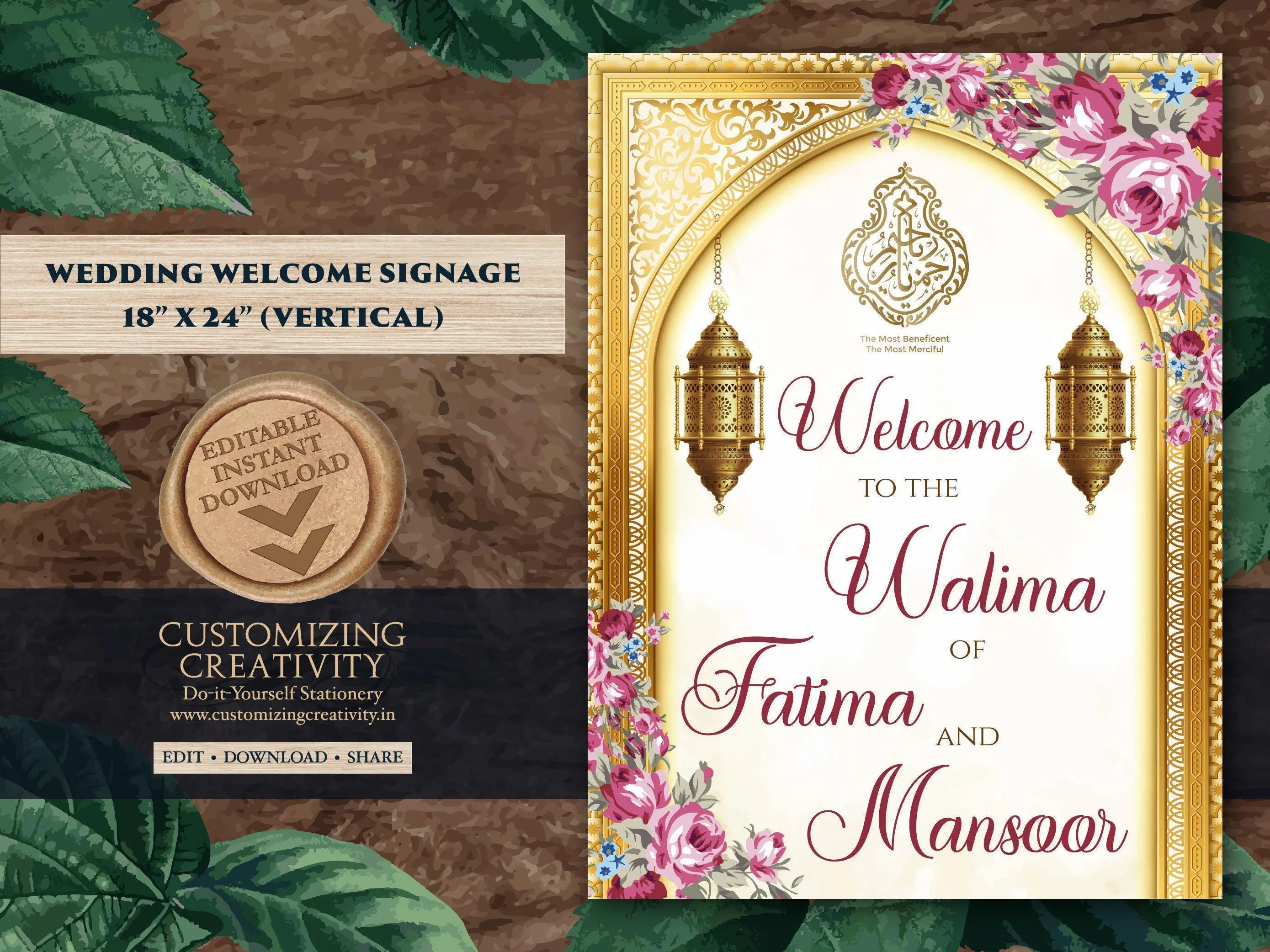 Floral Walima Welcome Sign: Muslim Wedding Decor (18x24" PDF) - image 3