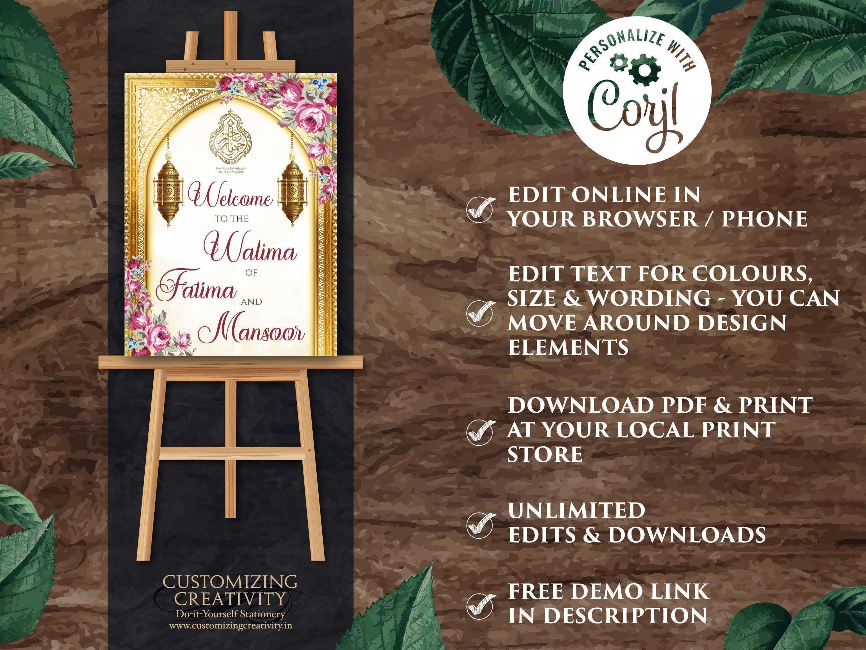 Floral Walima Welcome Sign: Muslim Wedding Decor (18x24" PDF) - image 5