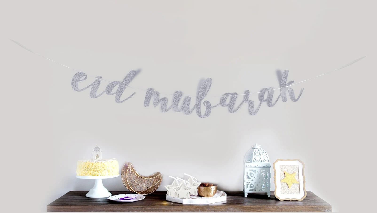 Silver Eid Banner, Eid decoration, Eid garland, Cursive silver Glitter Eid banner, - image 2