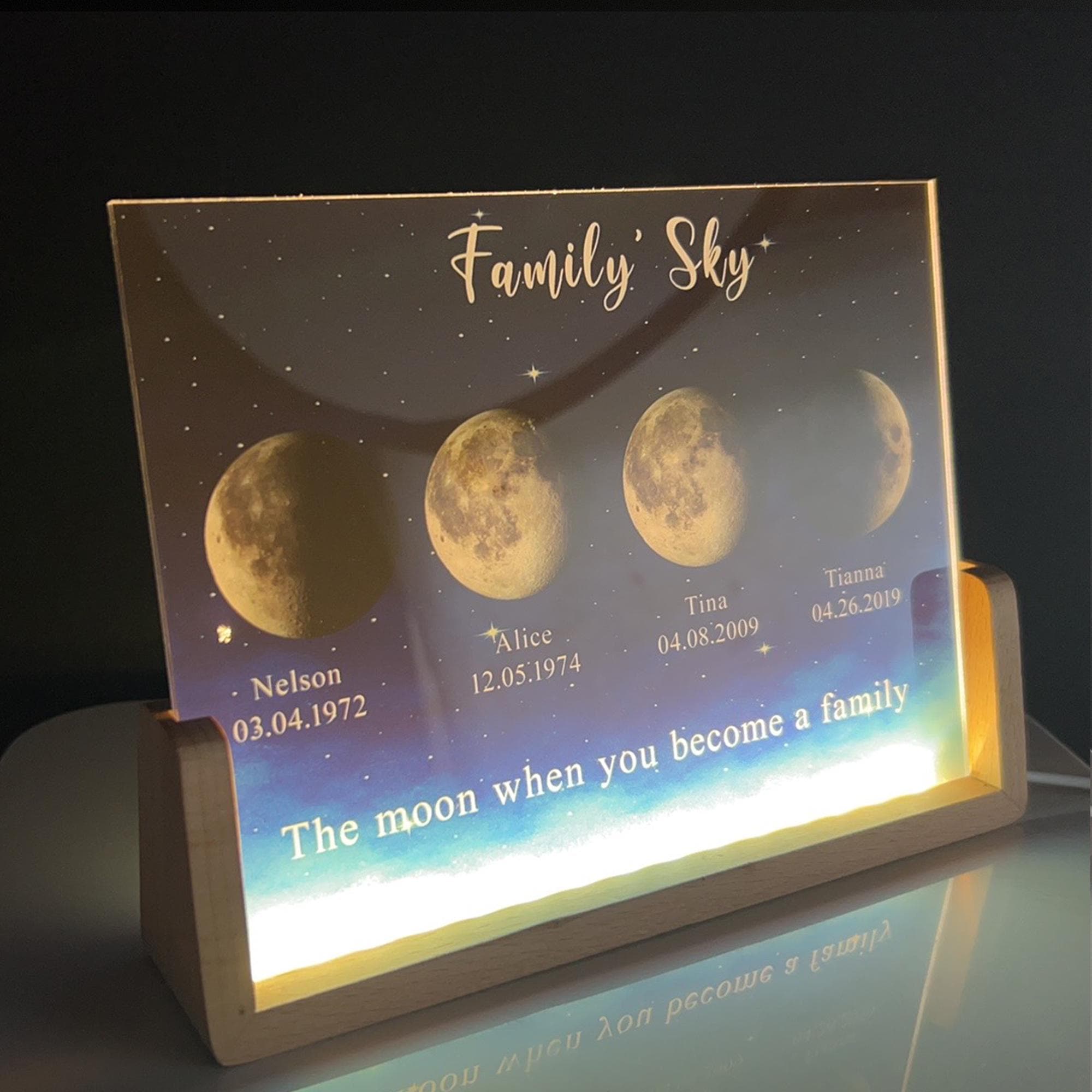 Personalized Moons Phase Night Light with Kids Names - Custom LED Lamp by Date, Mother’s Day Gift for Mom, Grandma & Mama, Family Keepsake - image 4